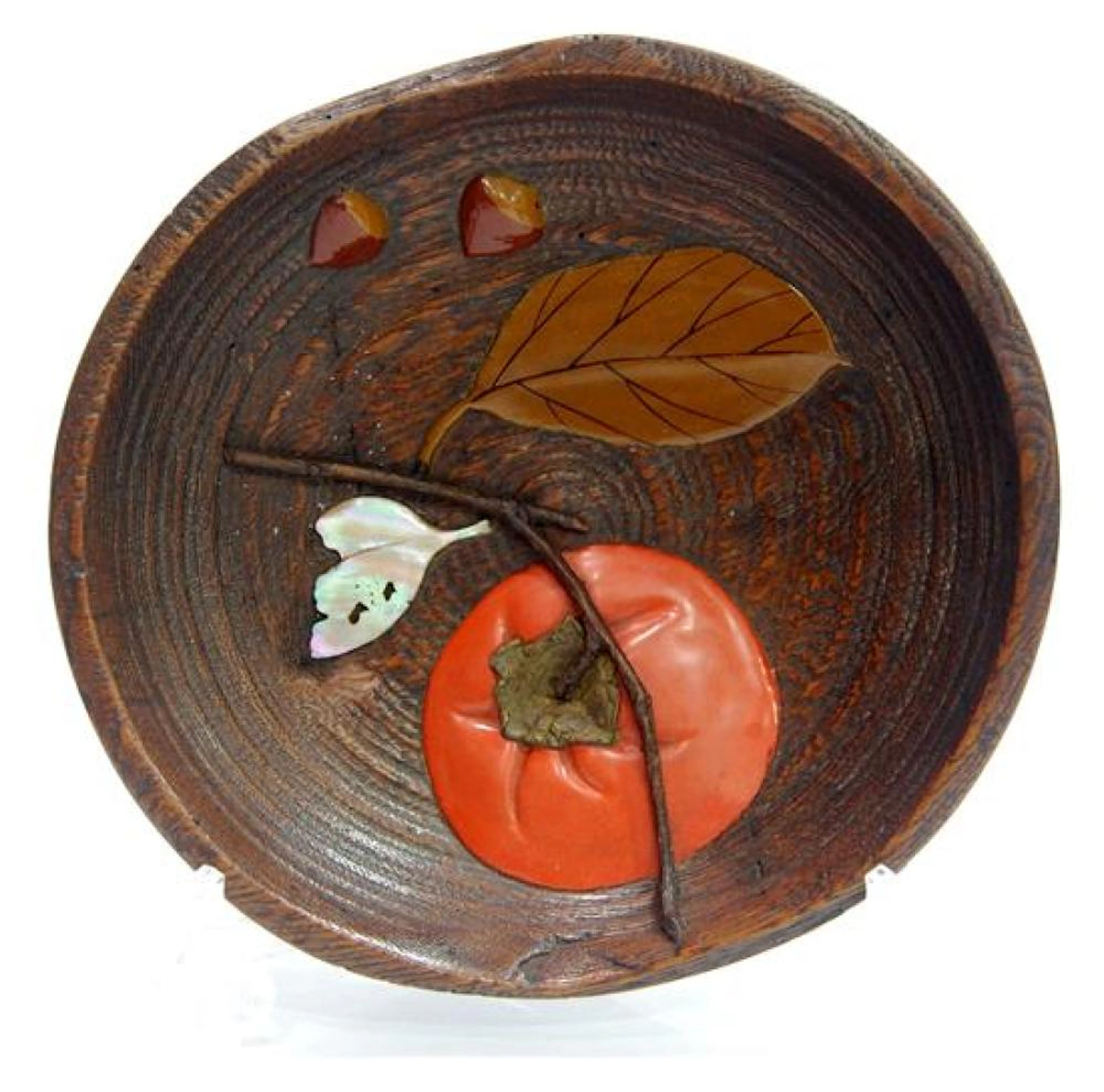 An Exceptional Japanese Wooden Bowl Inlaid with Polychrome Lacquer