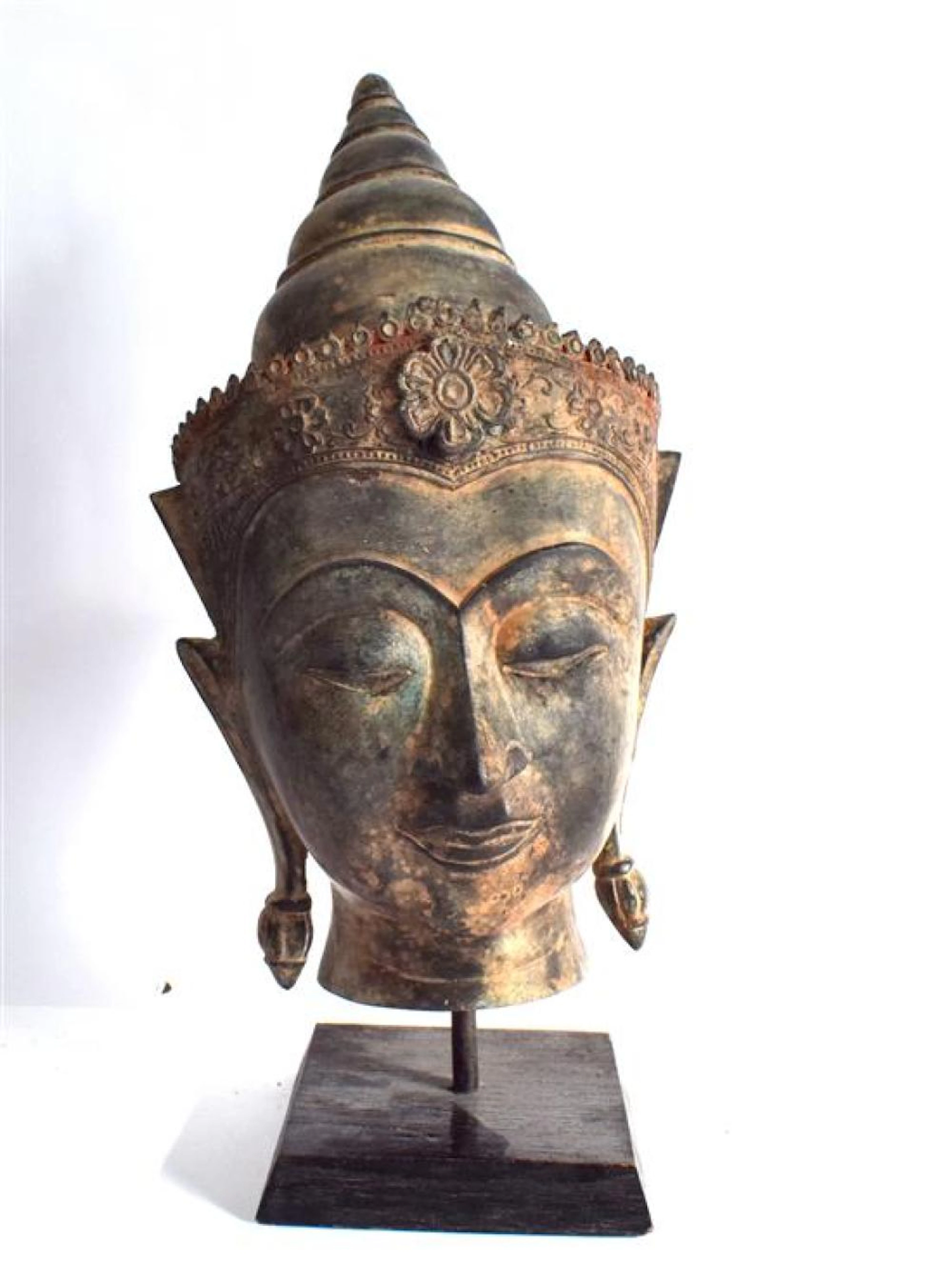A Large Bronze Alloy Thai Buddha Head the Fine Featured...