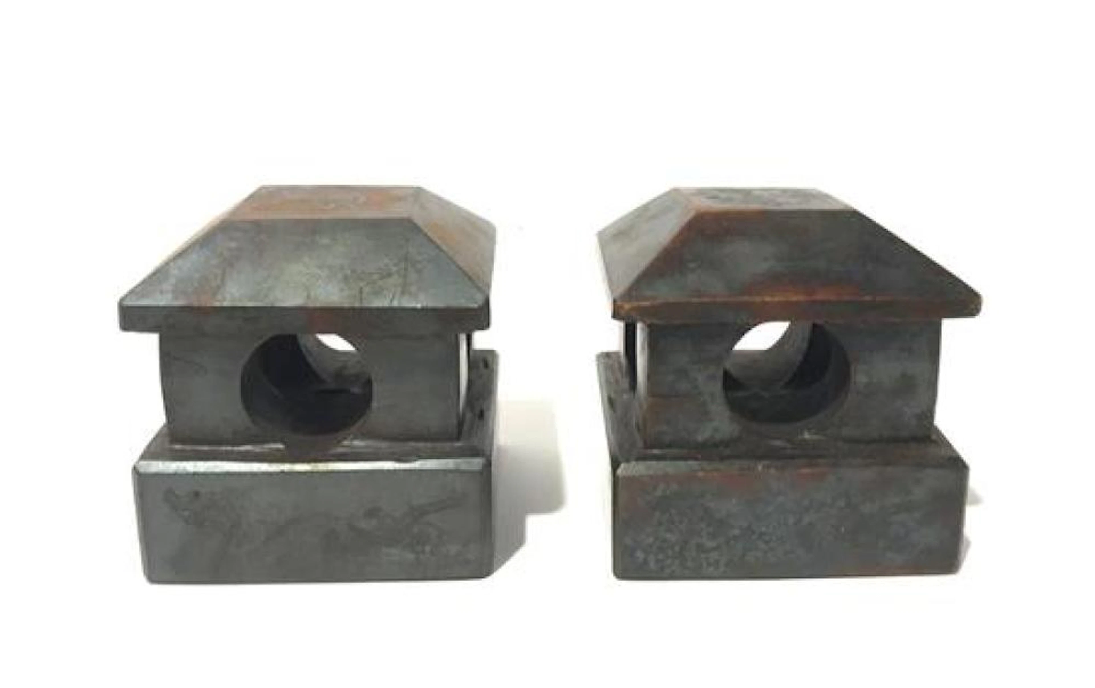 A Pair of Architectural Shaped Bronze Seals, Xuande Mark, 20th C.