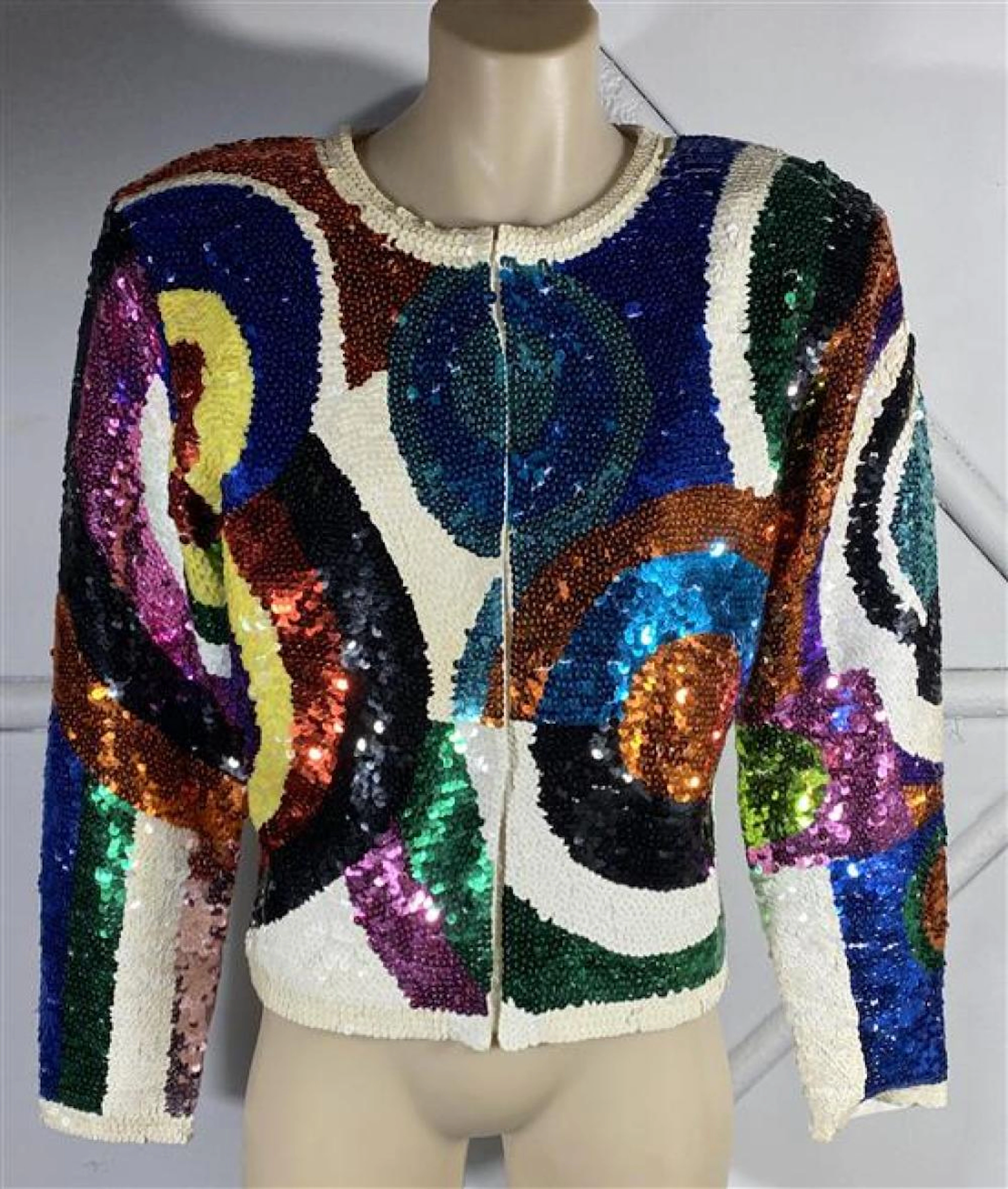Adrienne Vittadini: Multicolour Abstract Pattern Sequin Evening Jacket,
