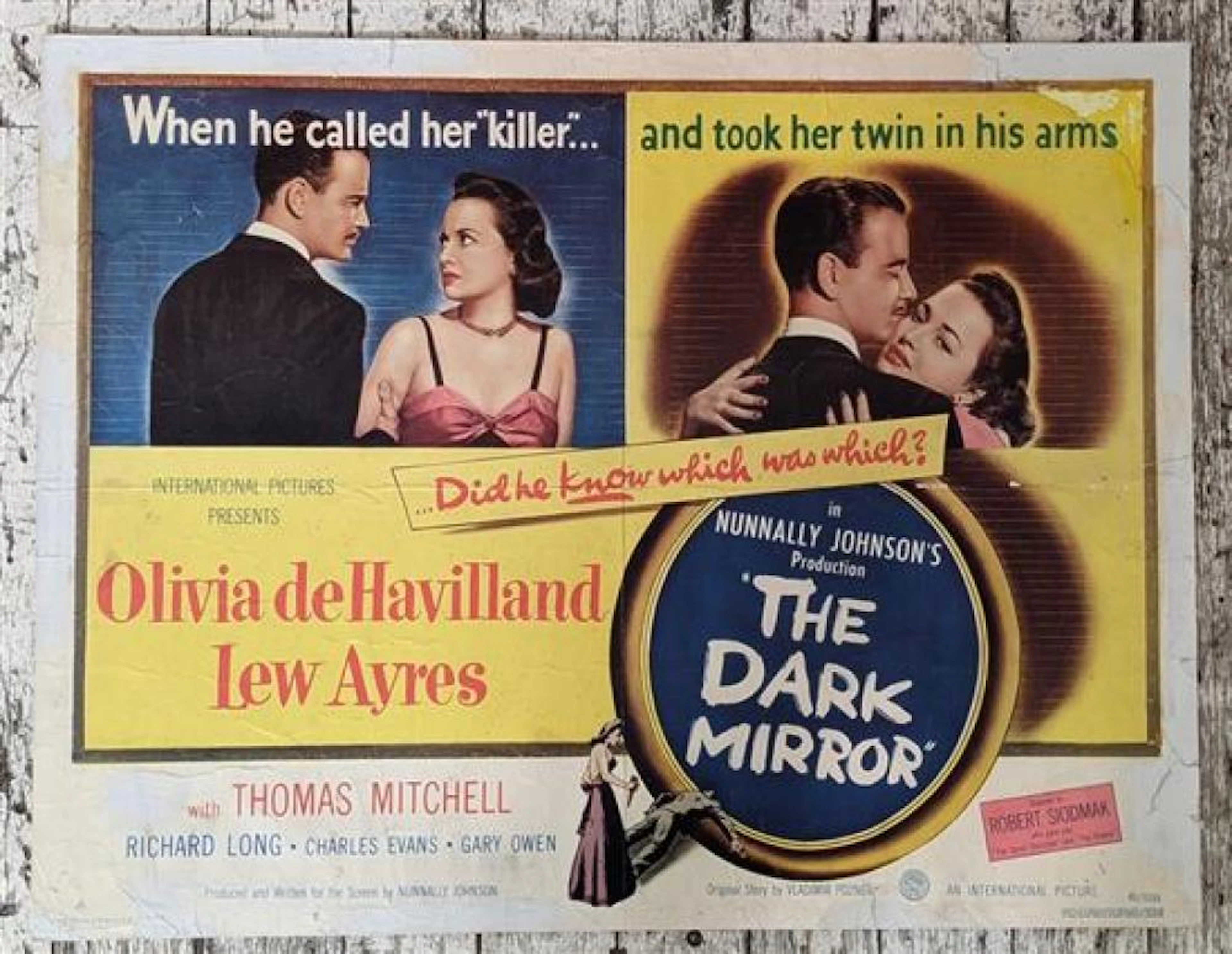 The Dark Mirrror. Starring Olivia De Havilland. Colour Movie Poster.