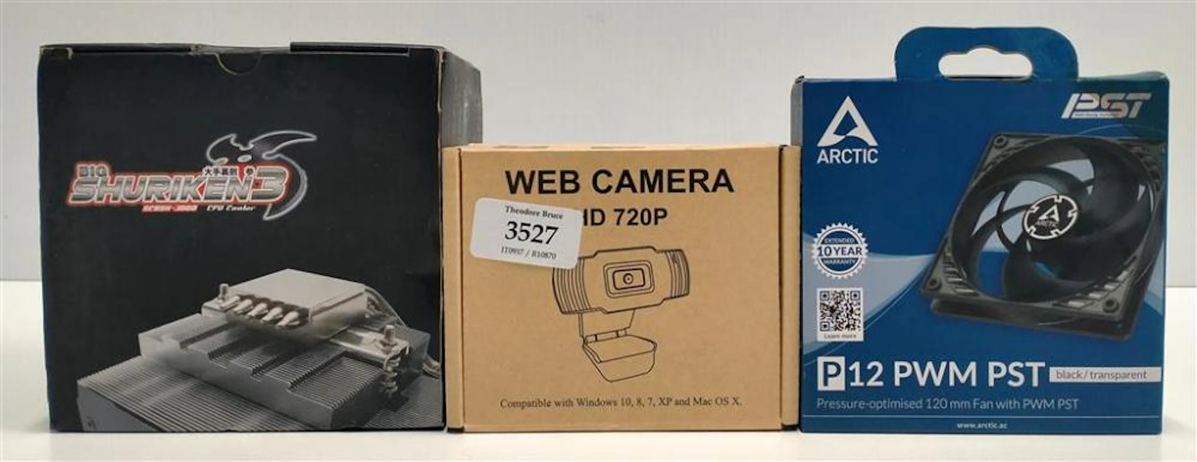 PCPU cooler marked Big Shuriken 3 fan & web camera all in original boxes