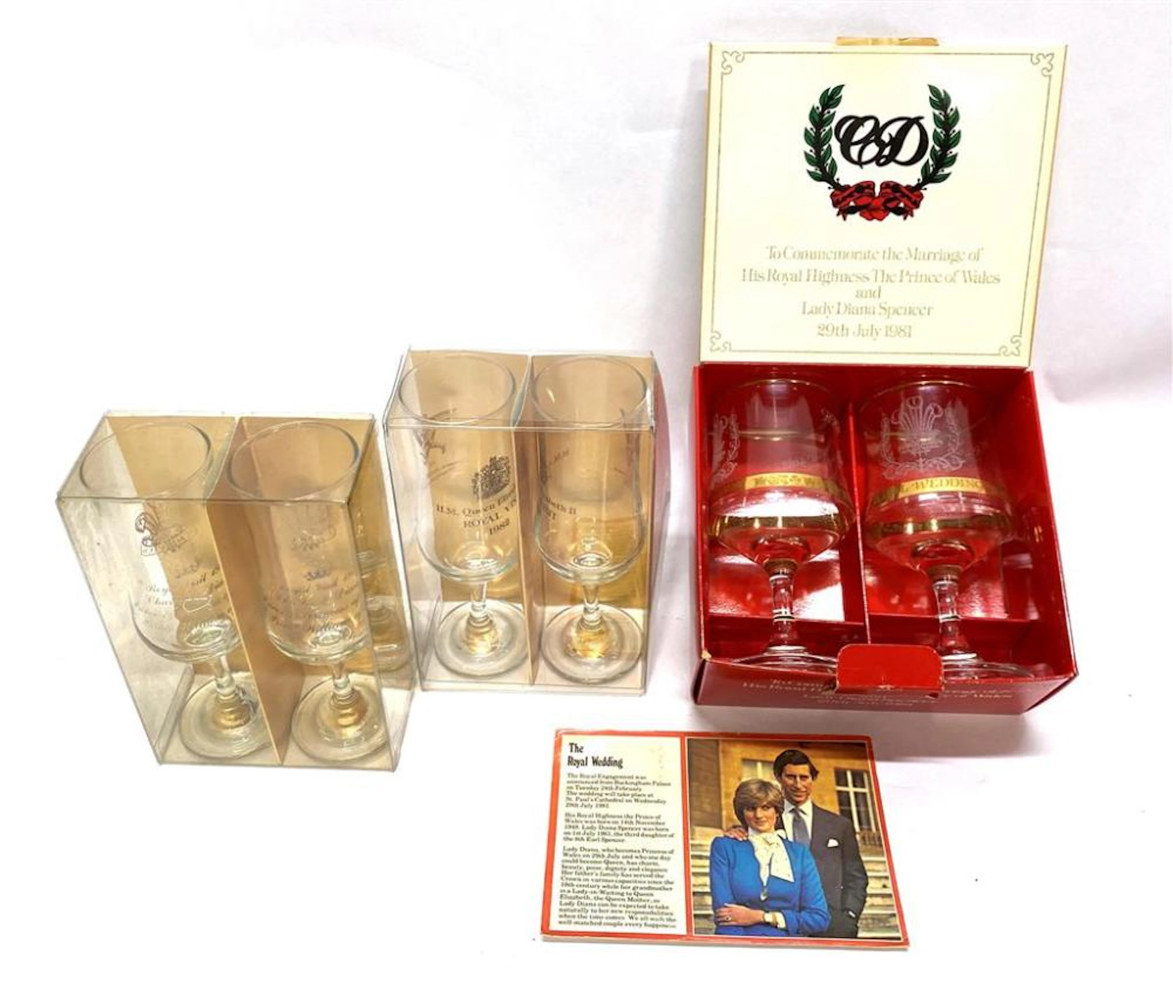 A Collection Commemorative Champagne Glasses for Prince...