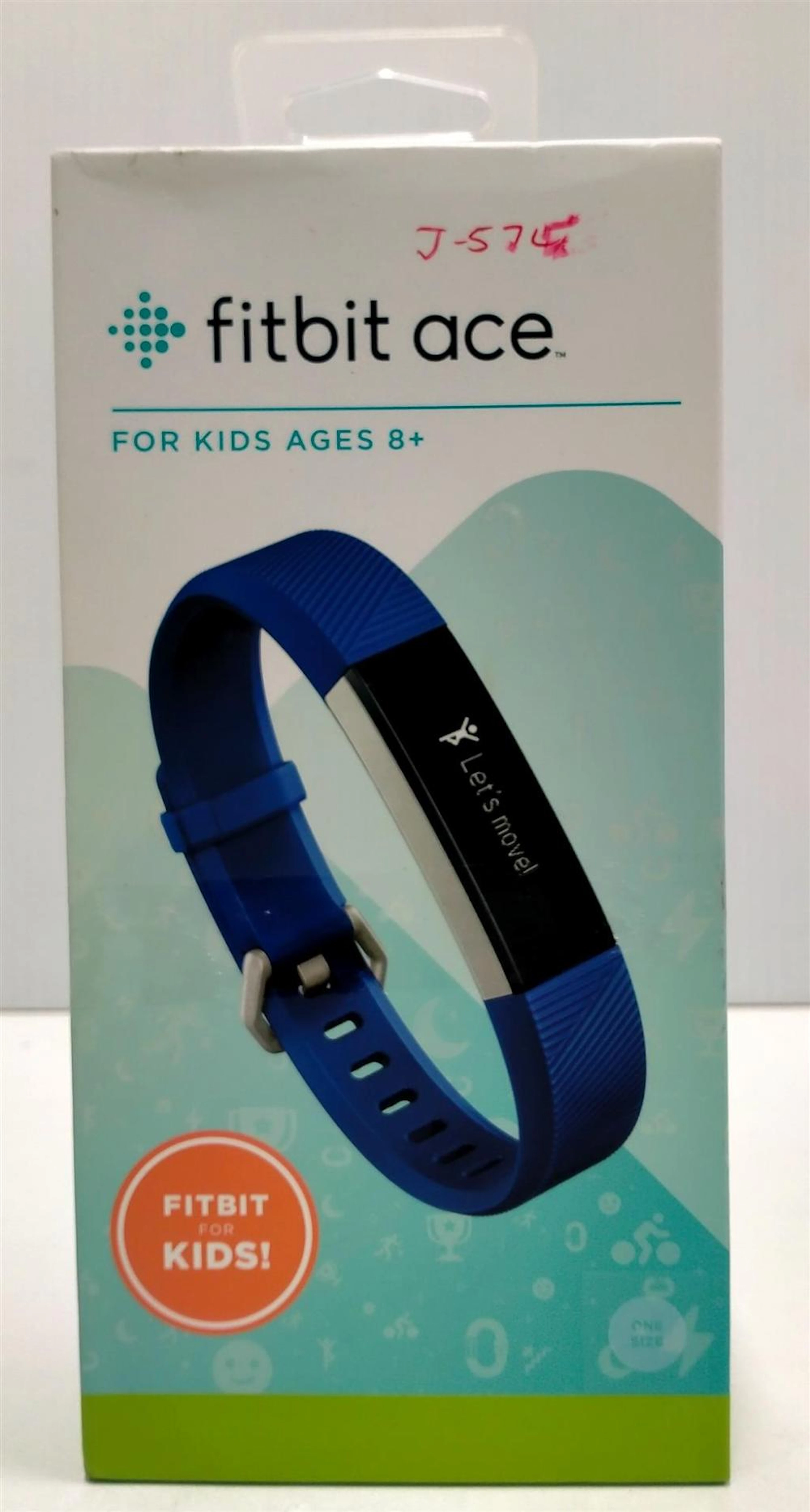 A fitness watch marked Fitbit Ace in sealed box