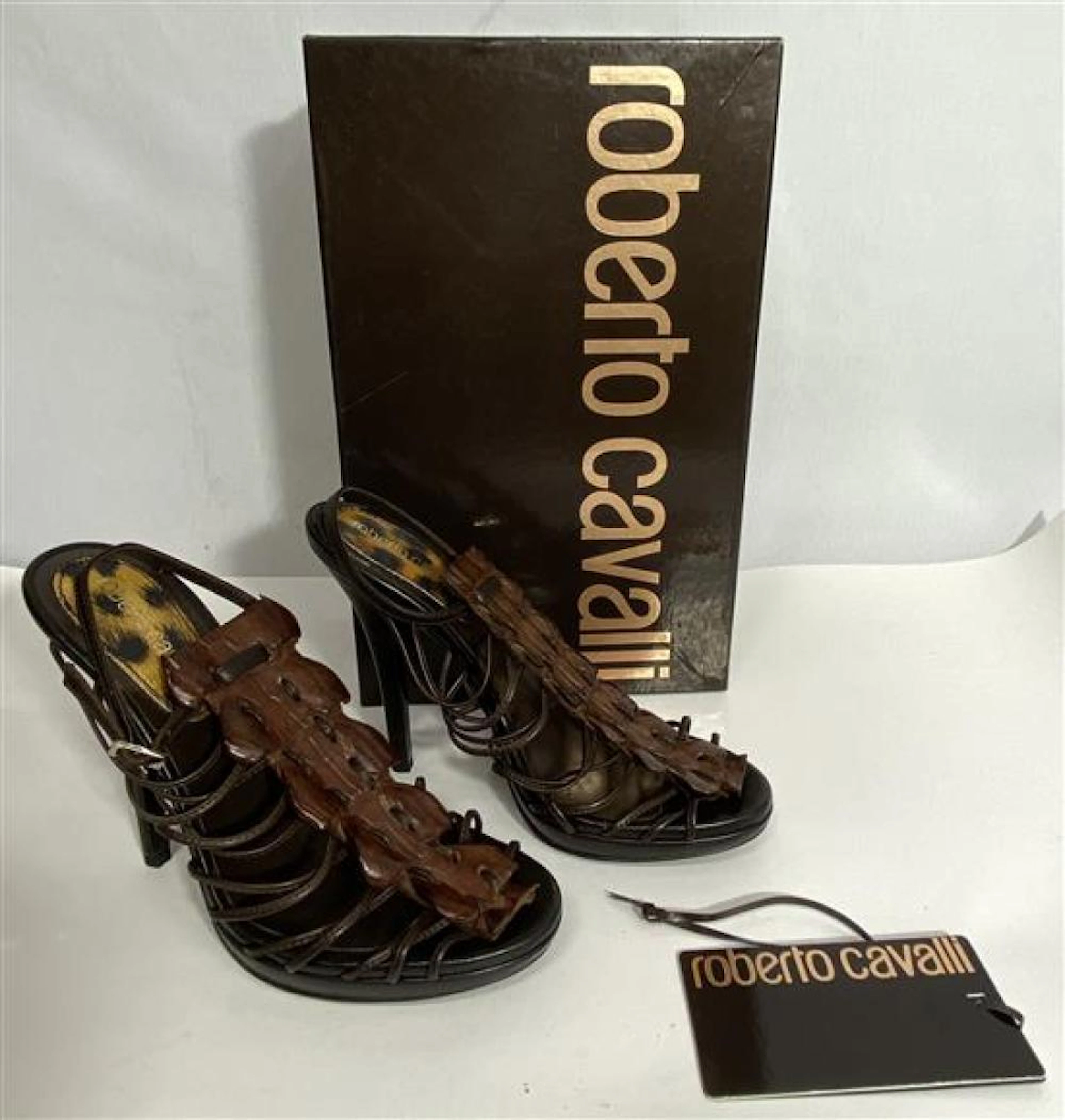 Roberto Cavalli: Pair Dark Brown Alto Coda Cocco Stiletto Sandals
