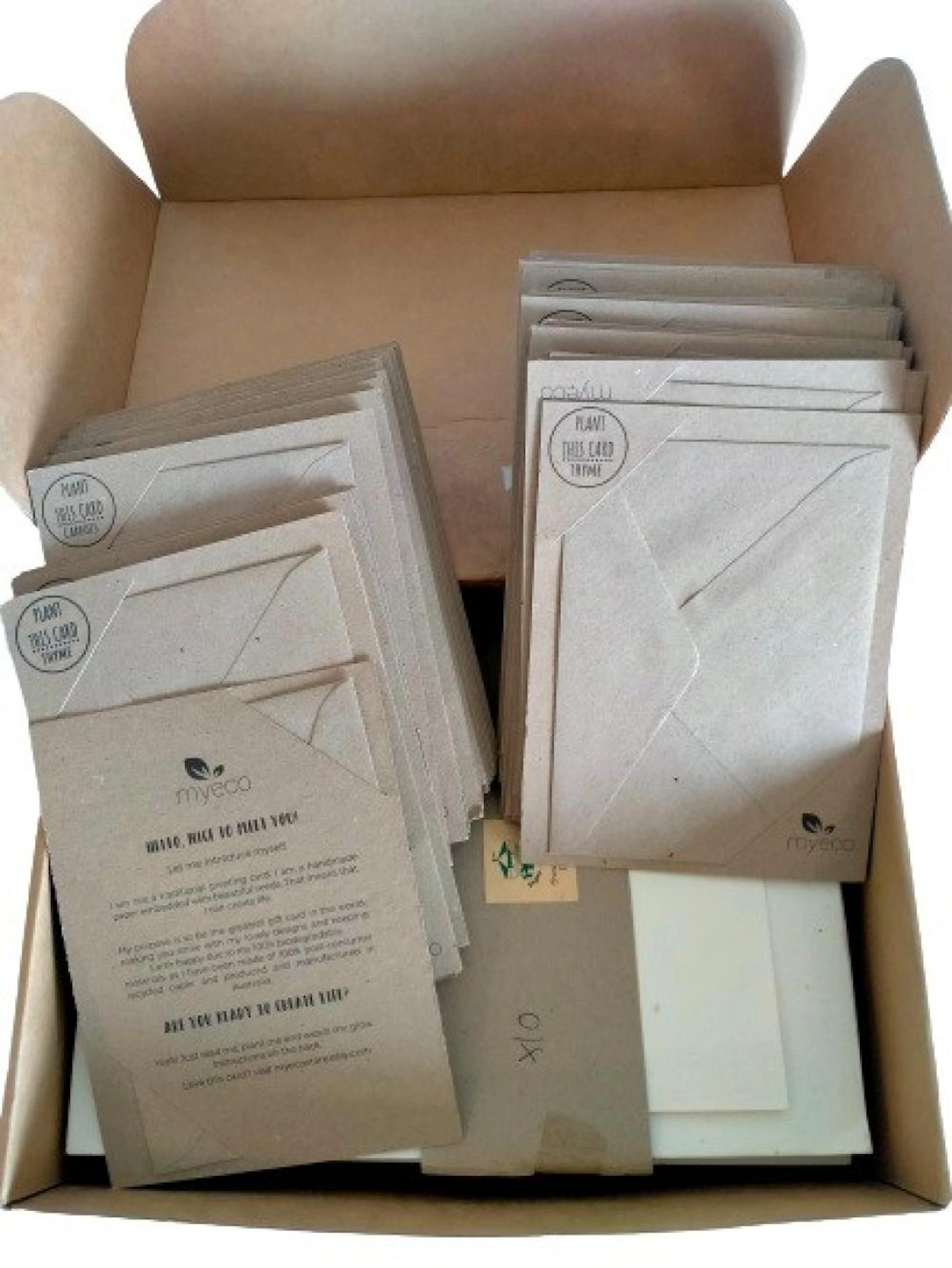 A giftbox of recycled handmade seeded paper marked My Eco.