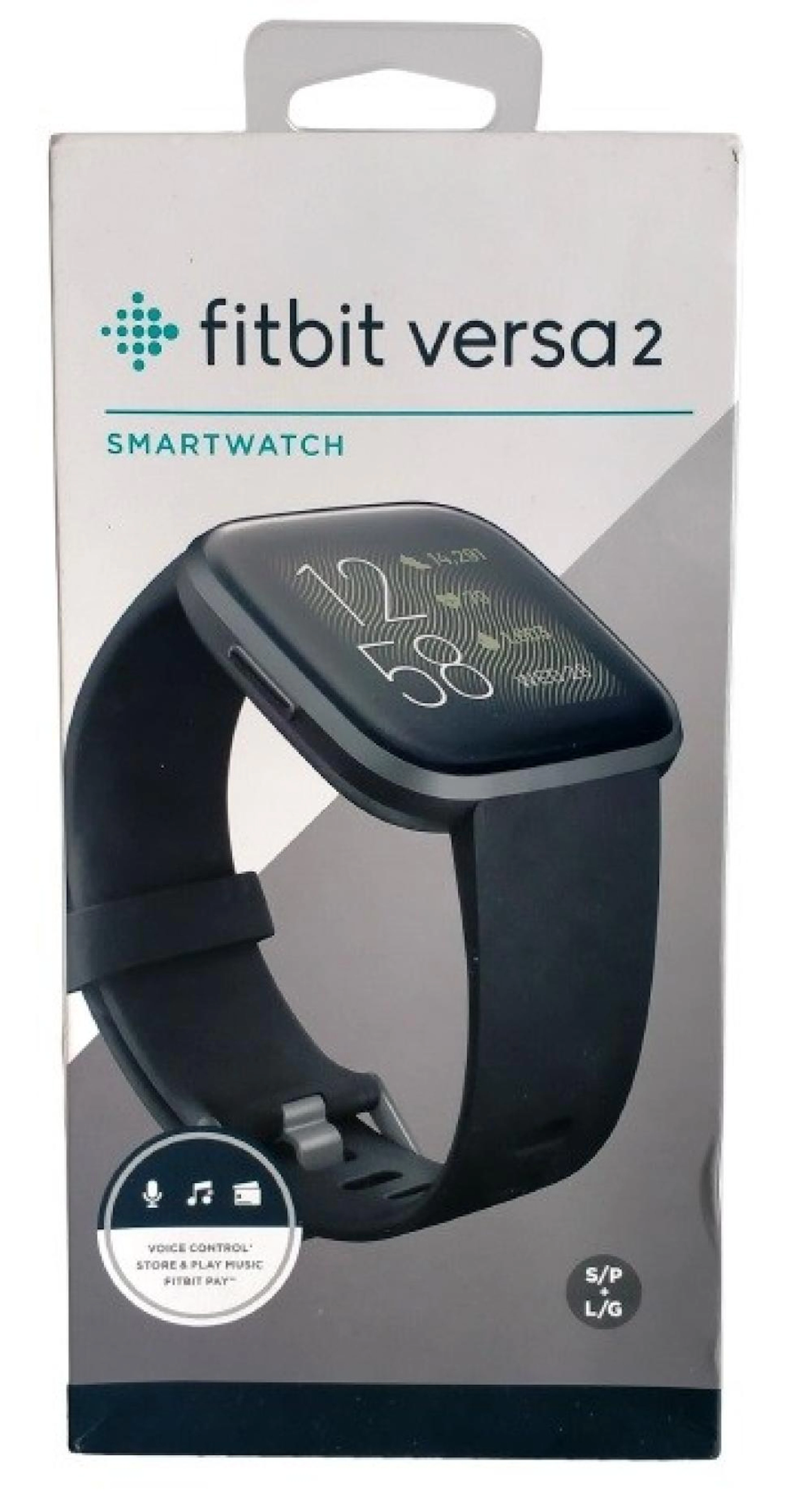 A smart watch marked Fitbit Versa 2 in sealed box