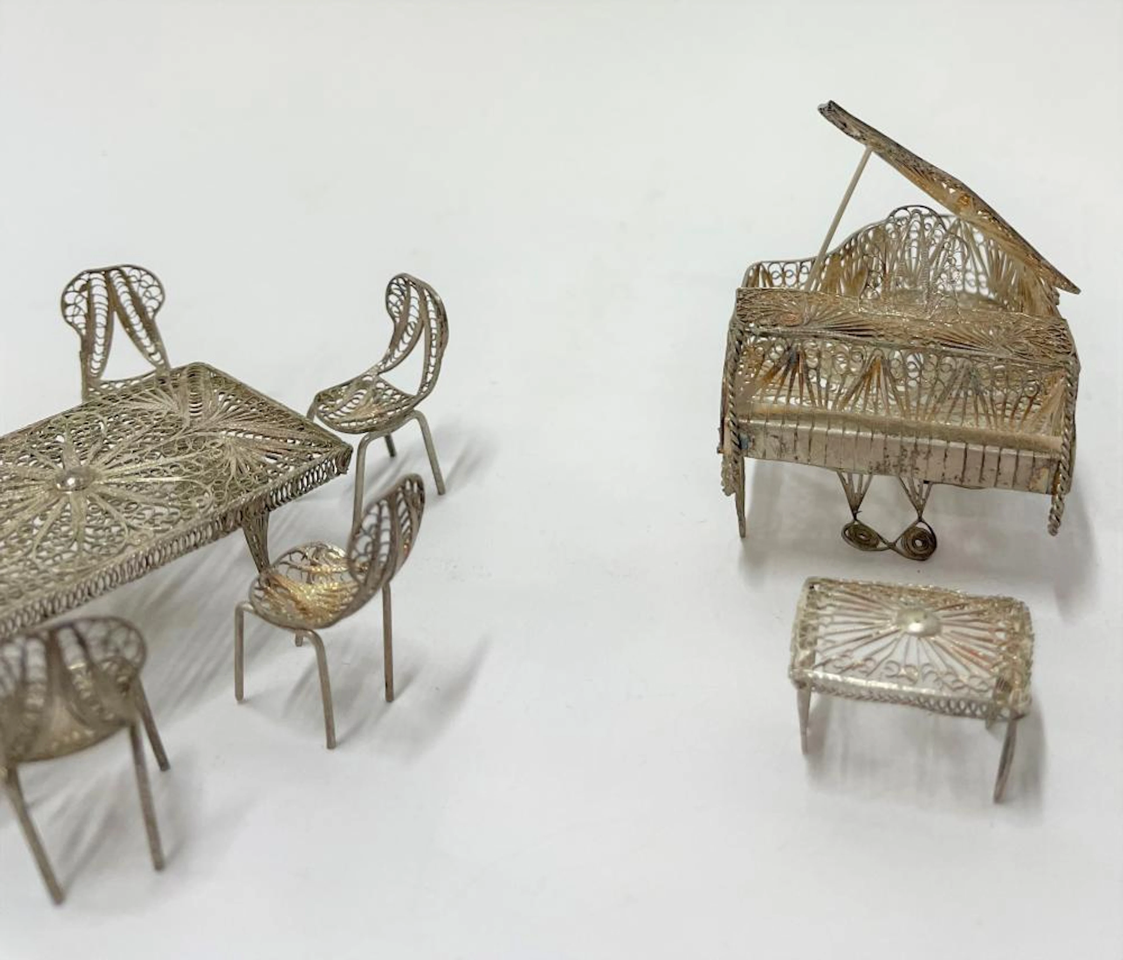 A Victorian 950 Silver Filigree Miniature Grand Piano
