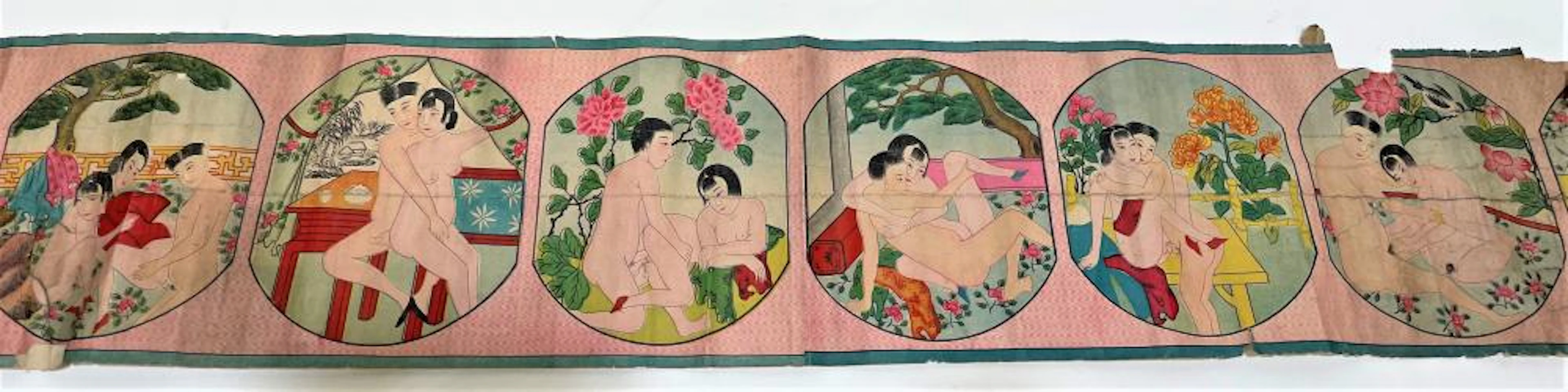 A Vintage Printed Scroll Depicting Japanese Shunga