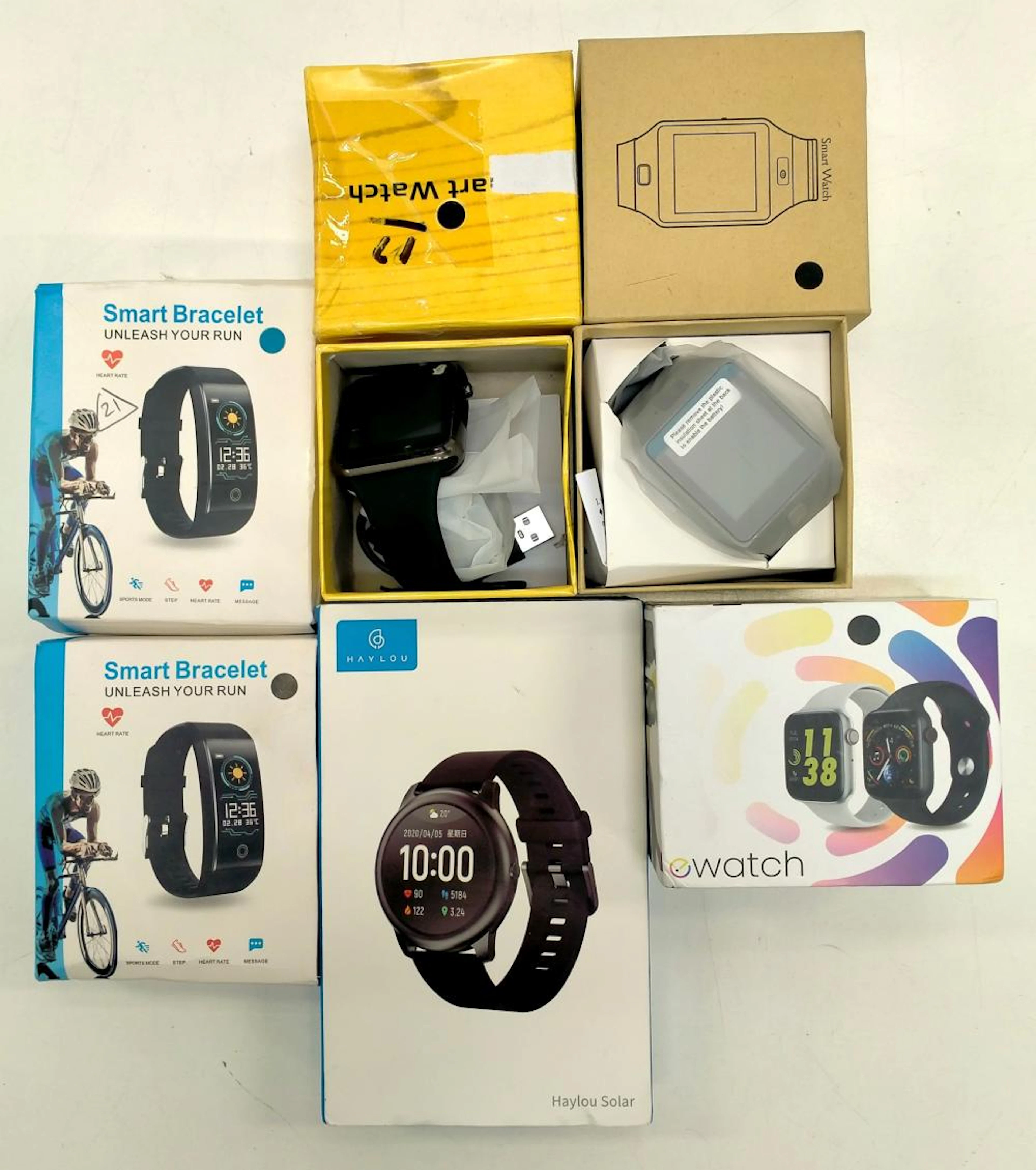 A bag of assorted smart watches