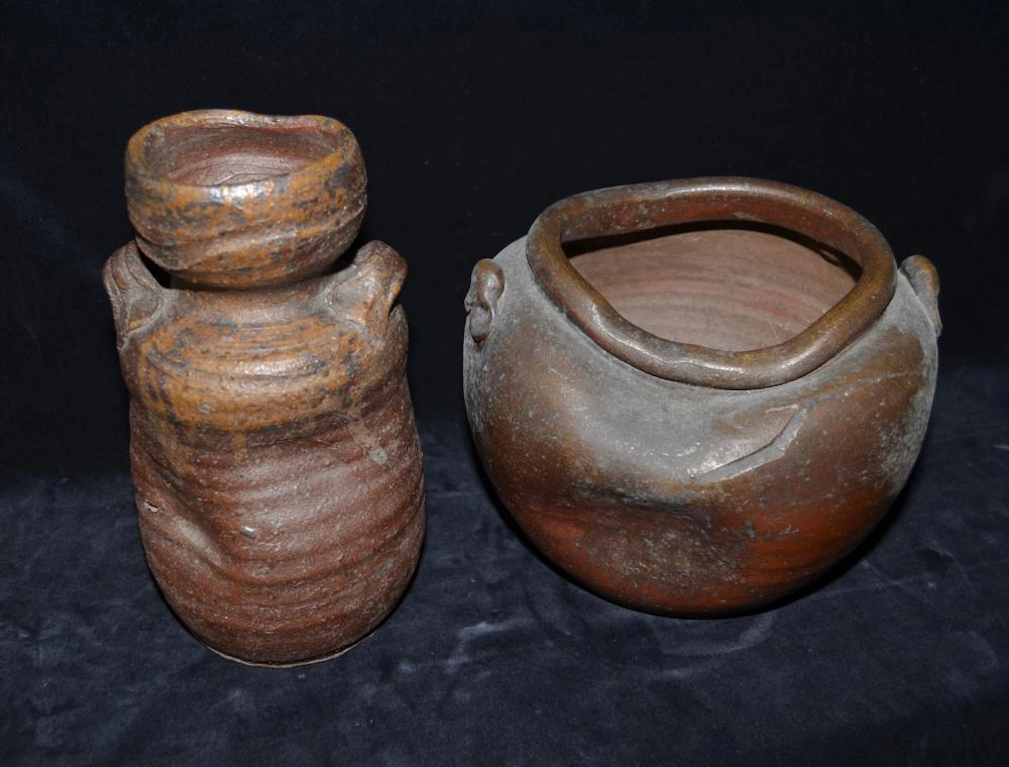 Two Fine Japanese Bizenware Ceramics Both of Good Wabi Sabi Form and Glaze