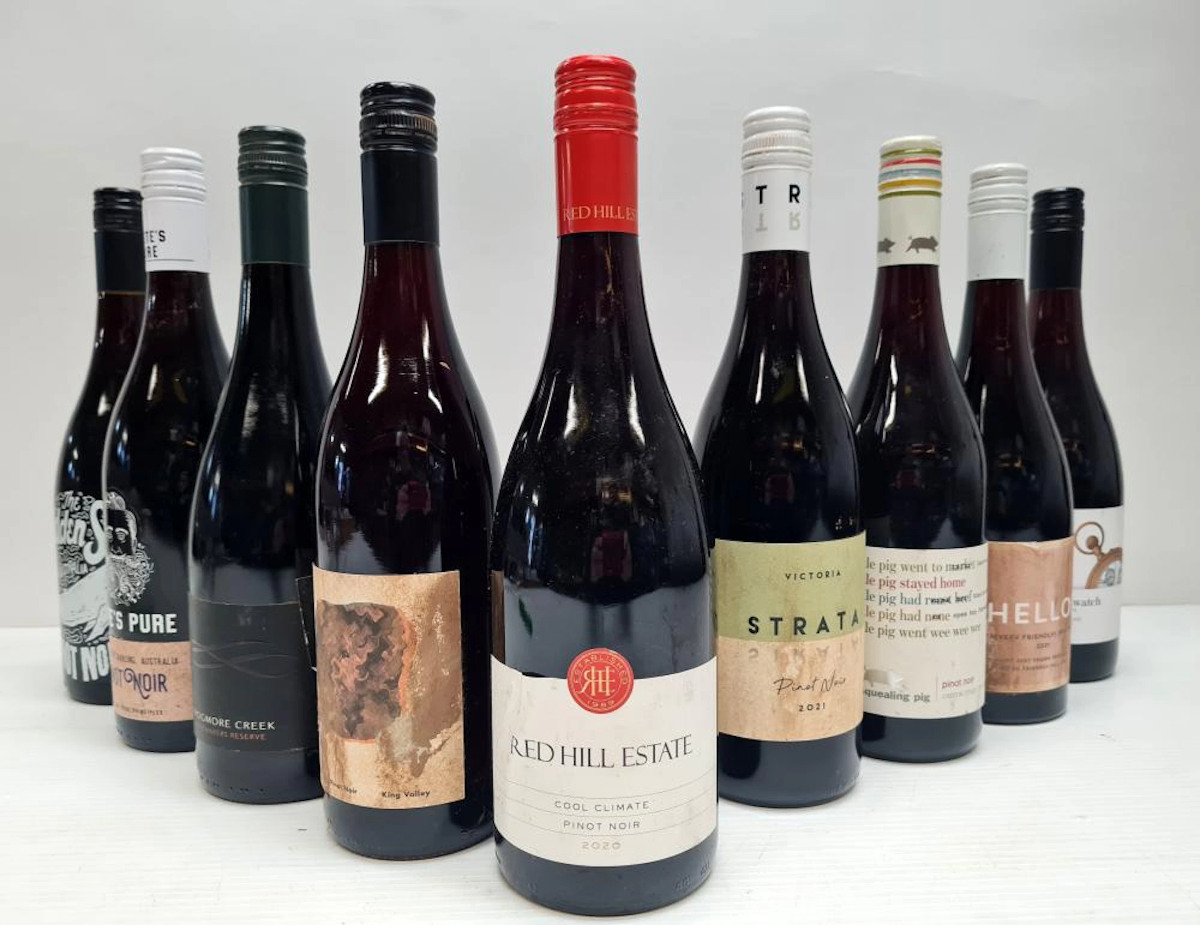 Seven bottles of Piot Noir marked RED HILL Frogmore Creek...
