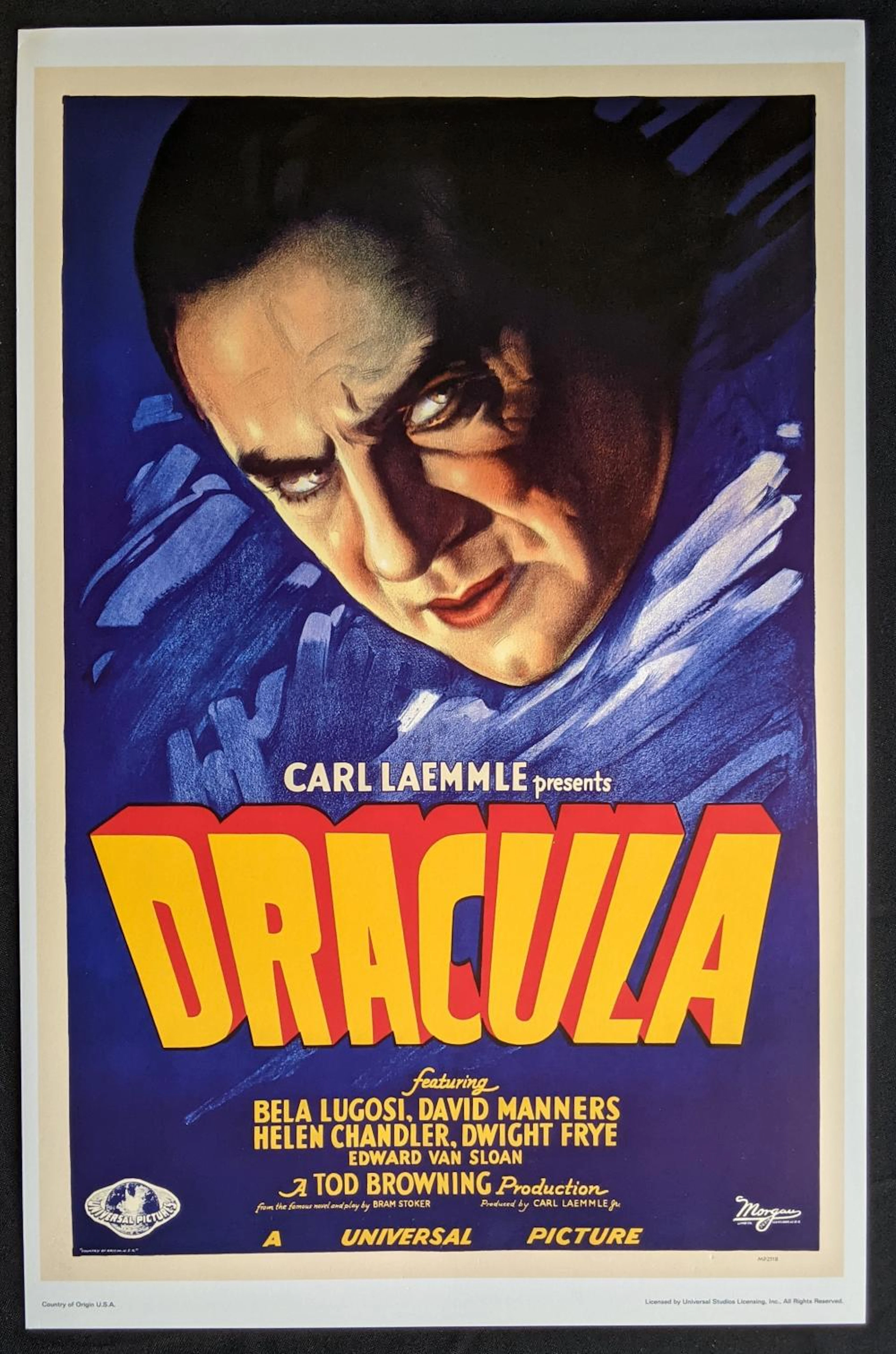 Dracula, Starring Bela Lugosi. Reproduction Mid 20th Century Movie Poster