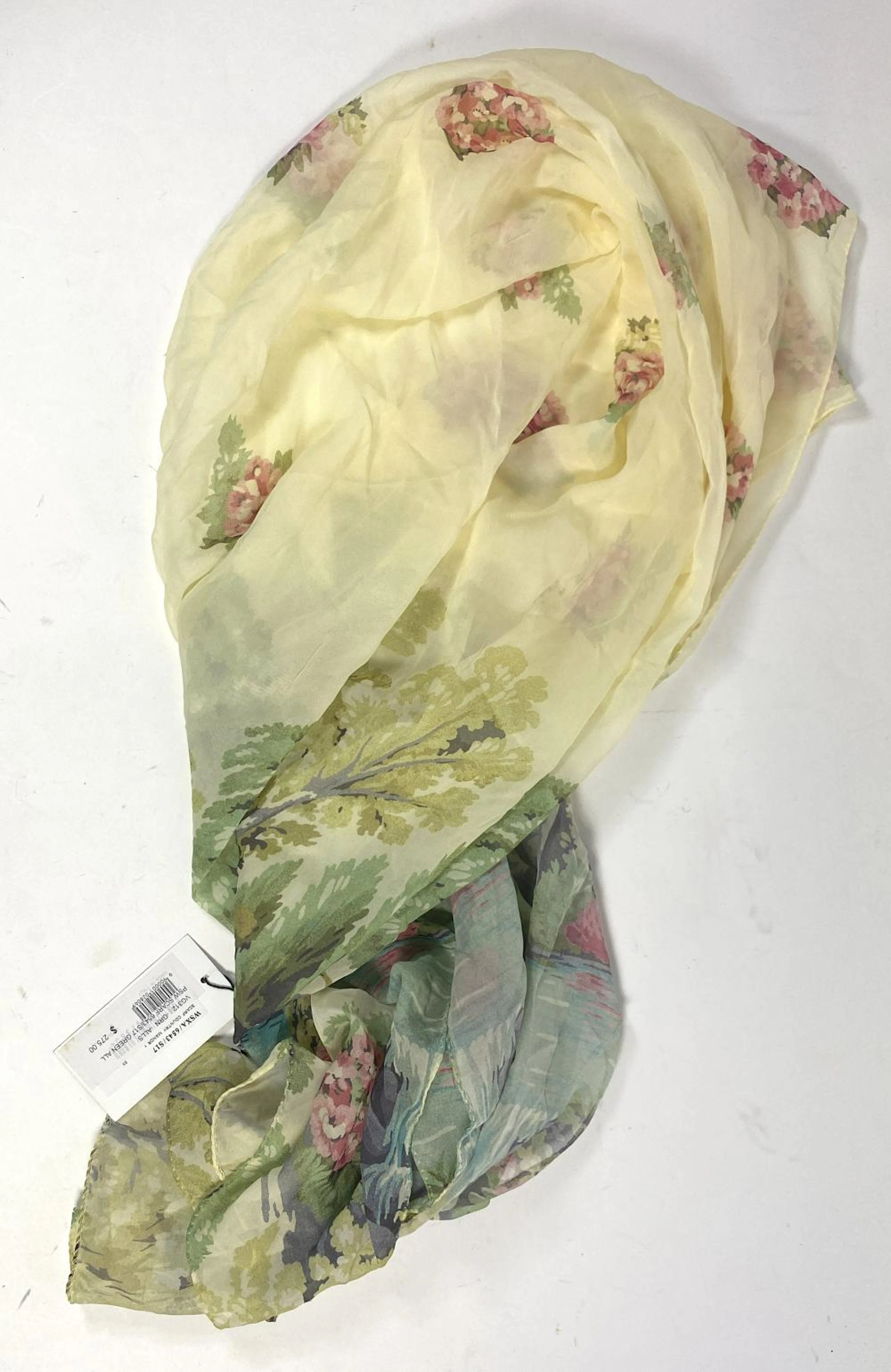 Paul Smith, London: Pale Yellow Country Manor Print Silk Scarf
