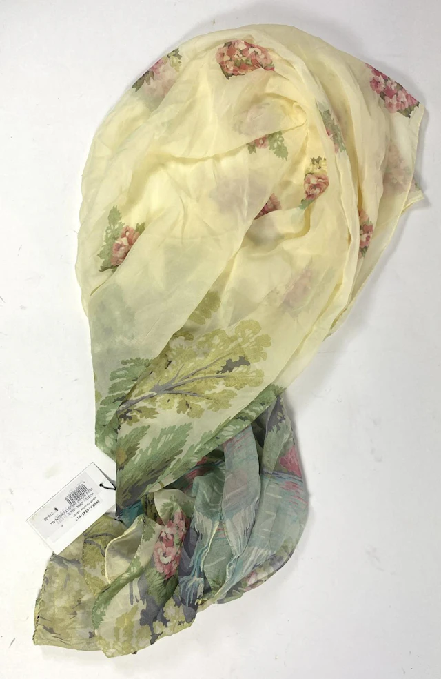 Paul Smith, London: Pale Yellow Country Manor Print Silk Scarf