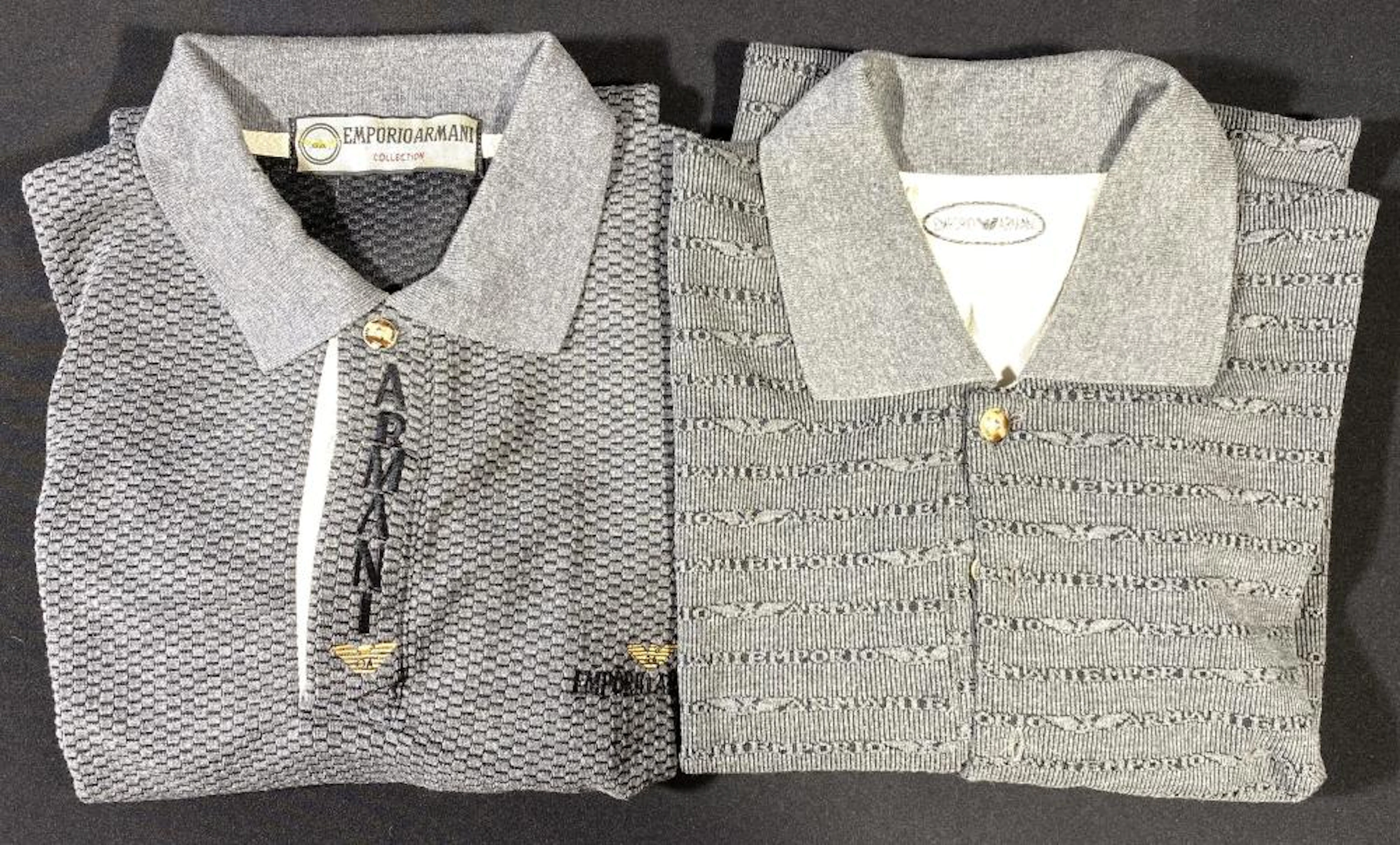 Emporio Armani: Two Grey Textured Collared T-Shirts