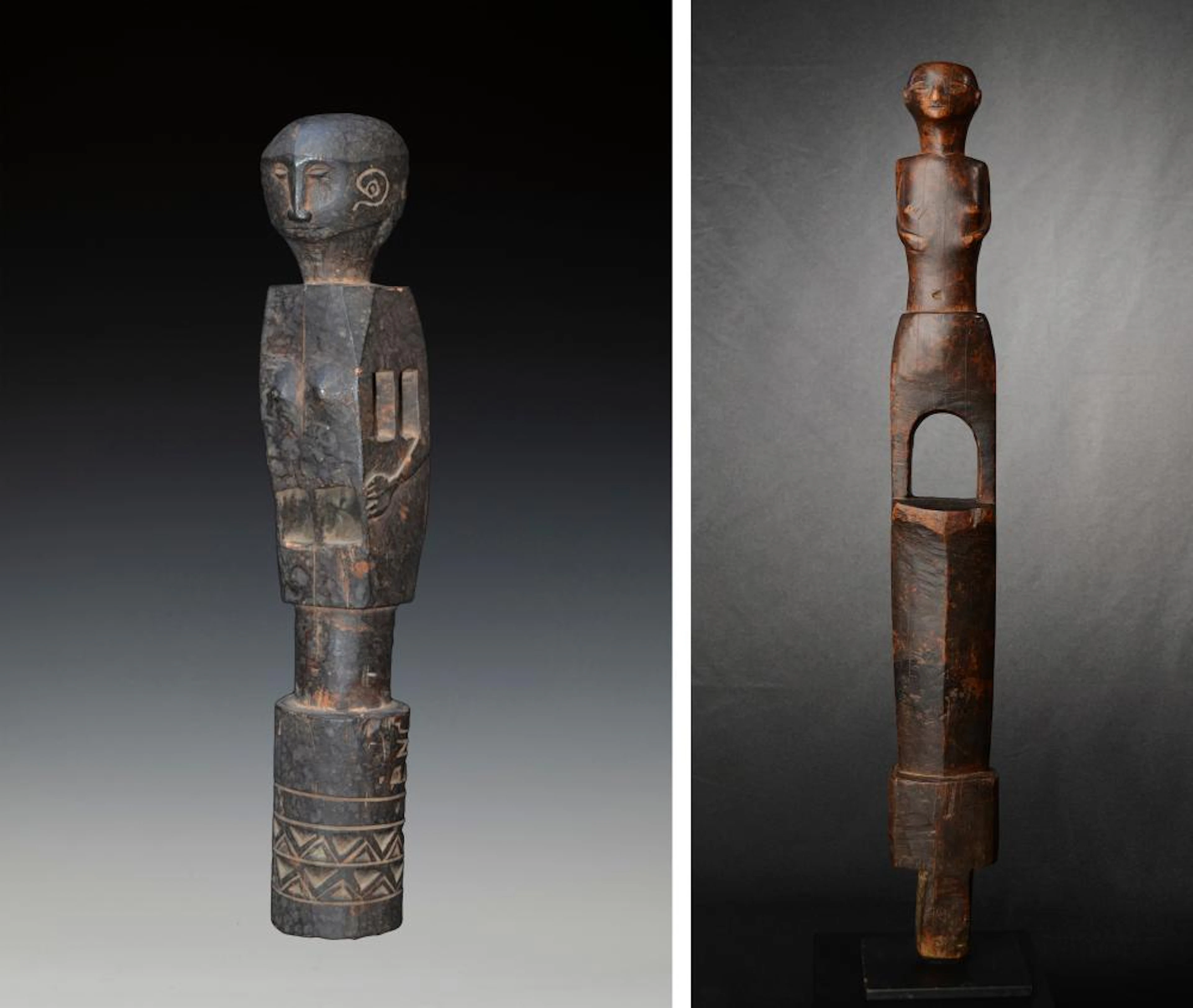Two Fine Old Ancestor Figures off a Textile Loom
