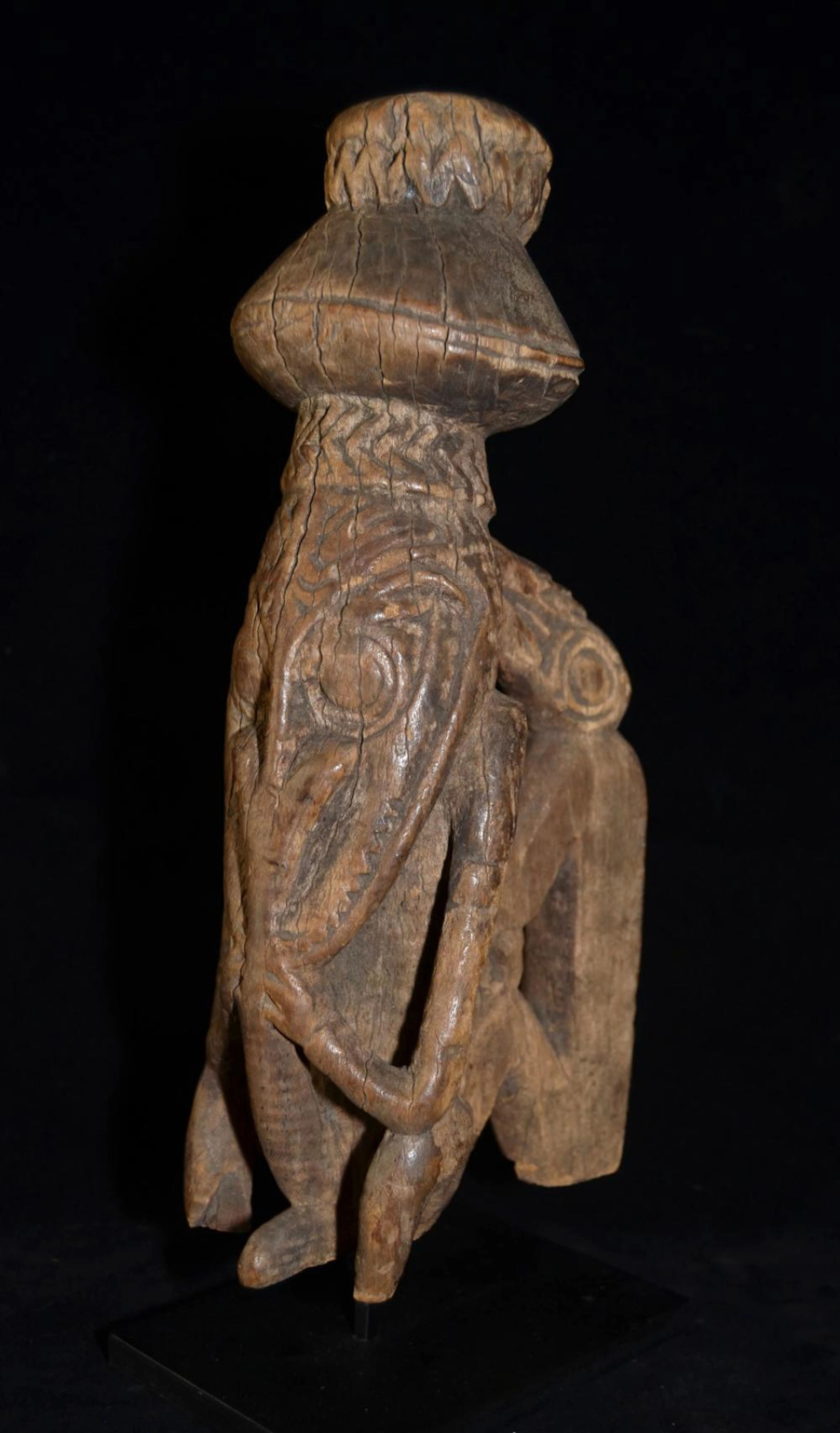 A Fine Old Birdman Ancestor Figure off an Old Garamut Slit Gong Drum Finial