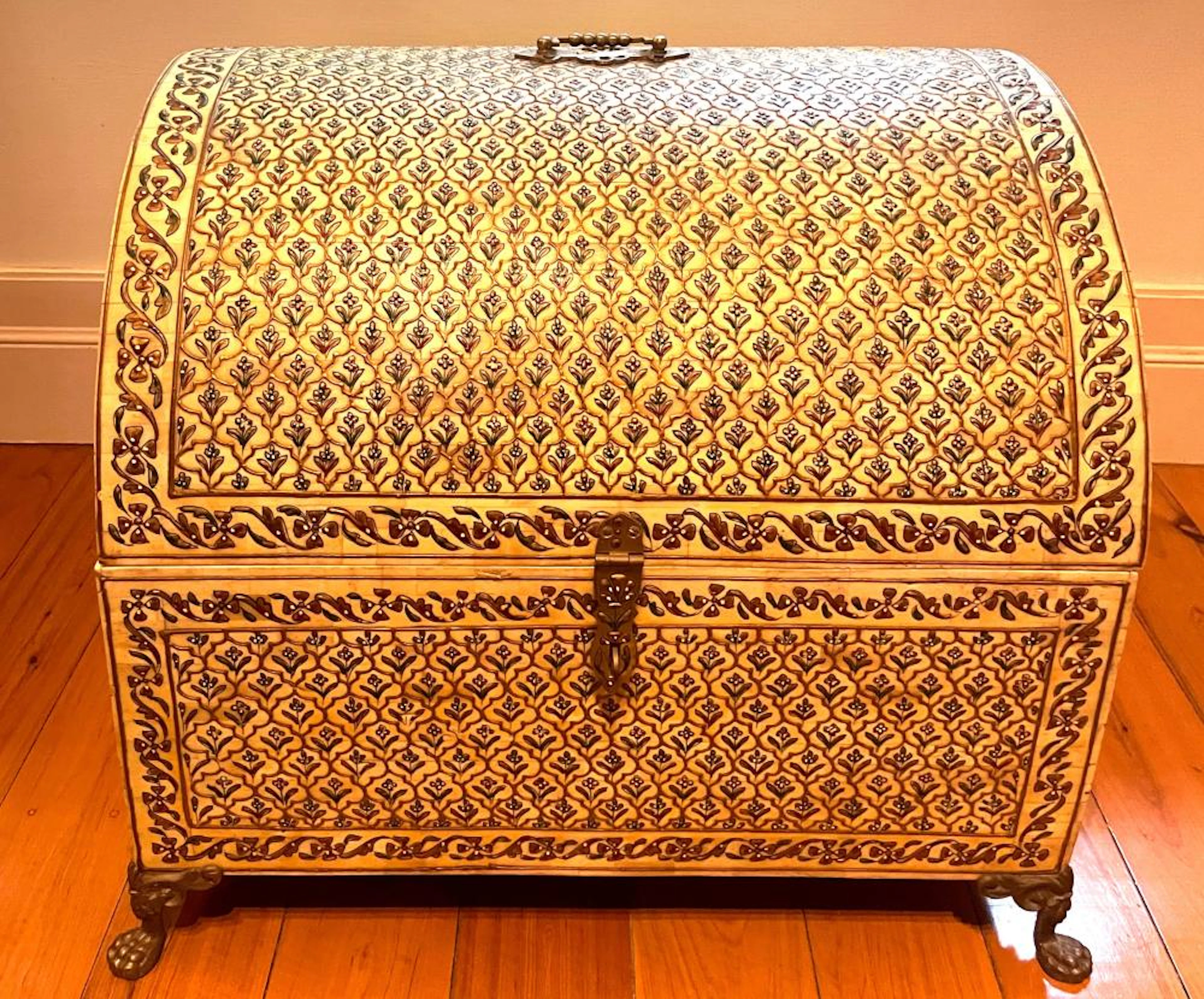 An Antique Indian Wedding Chest with Bone Tessellated...