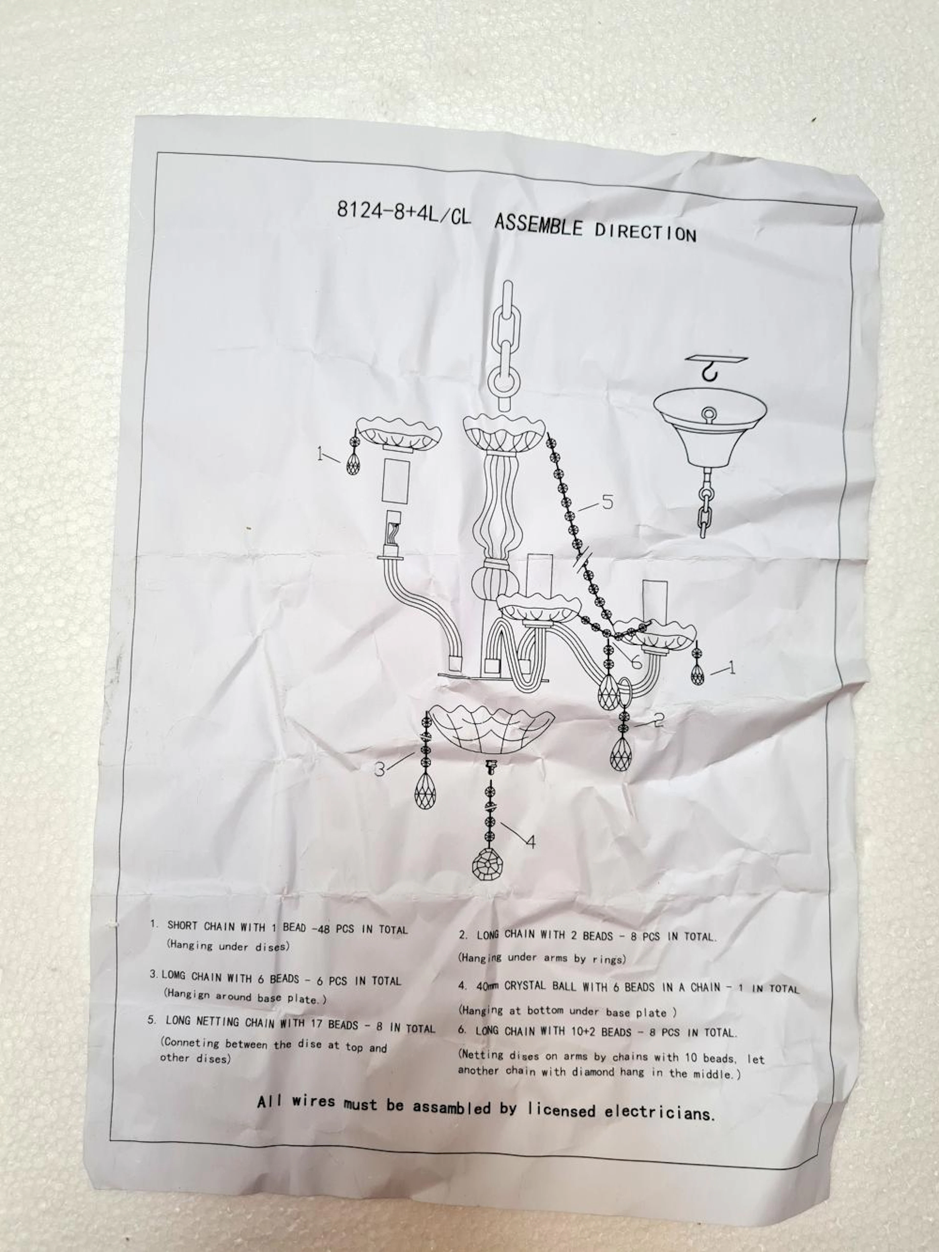 A glass Chandelier in kit form