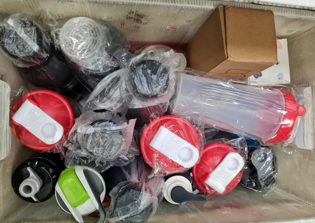 A box lot of plastic sports bottles