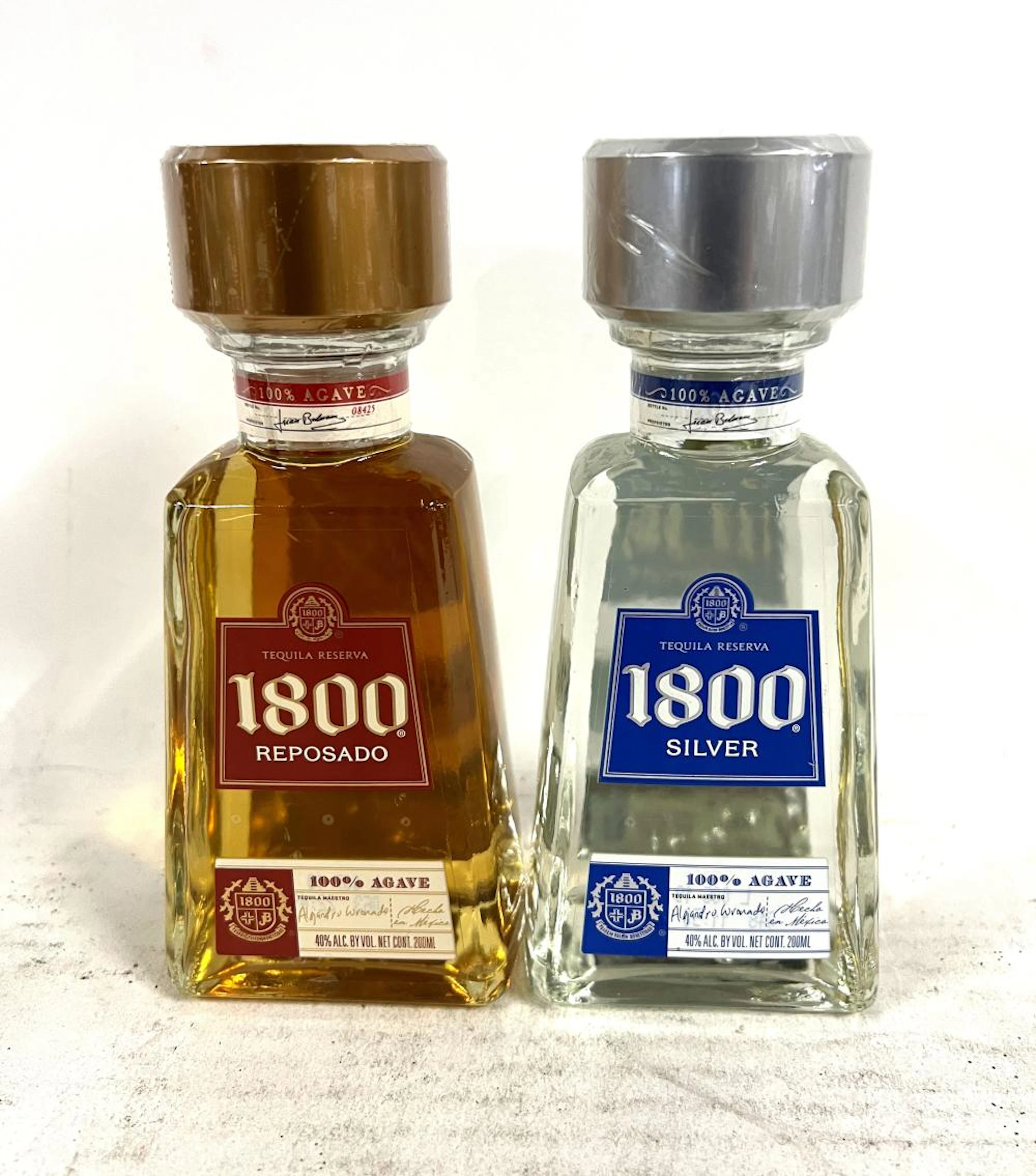 Two bottles, 1800 Tequila, Reposado & Silver x 200ml