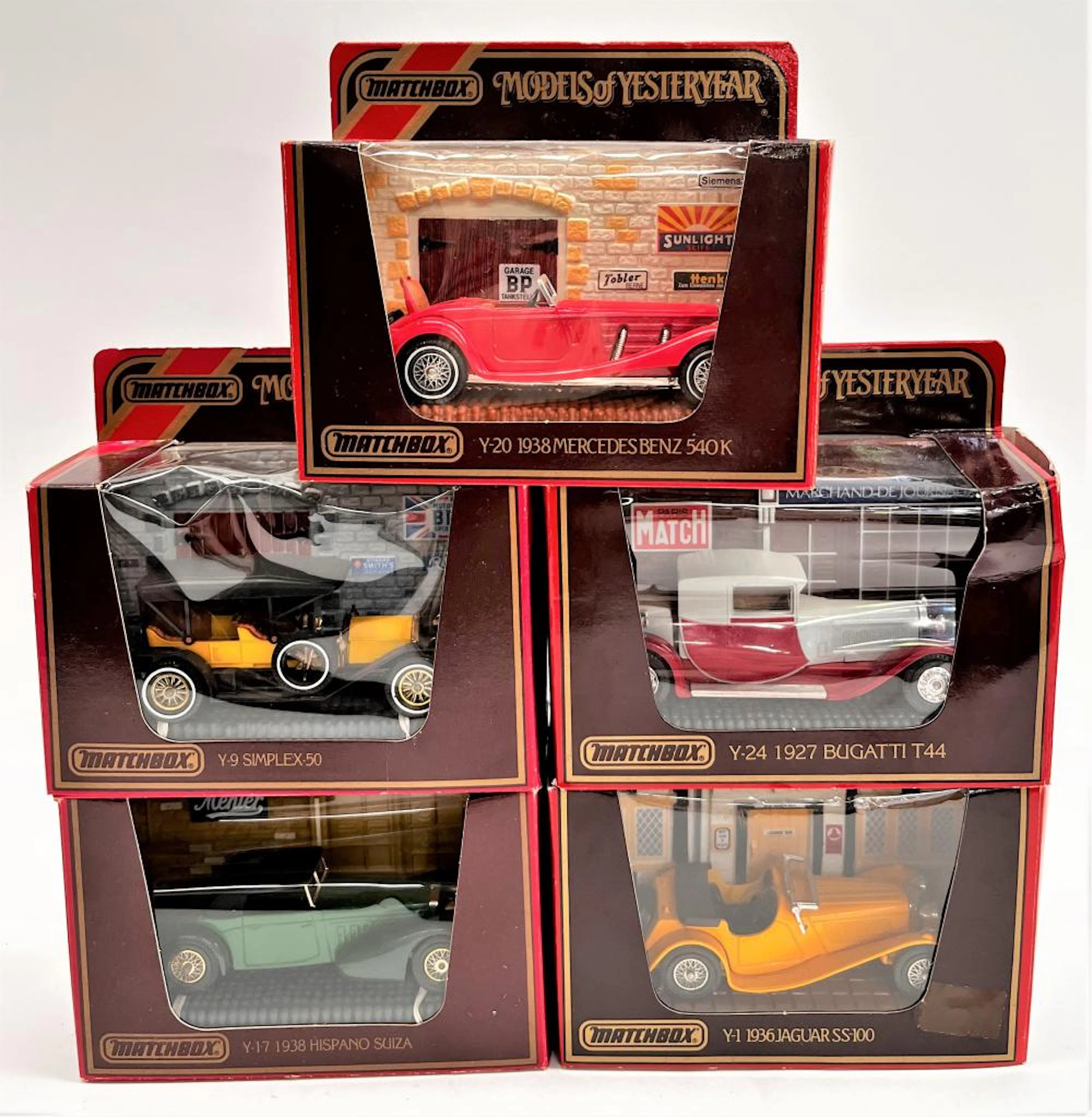 Five Matchbox Models of Yesteryear Diecast Cars on...