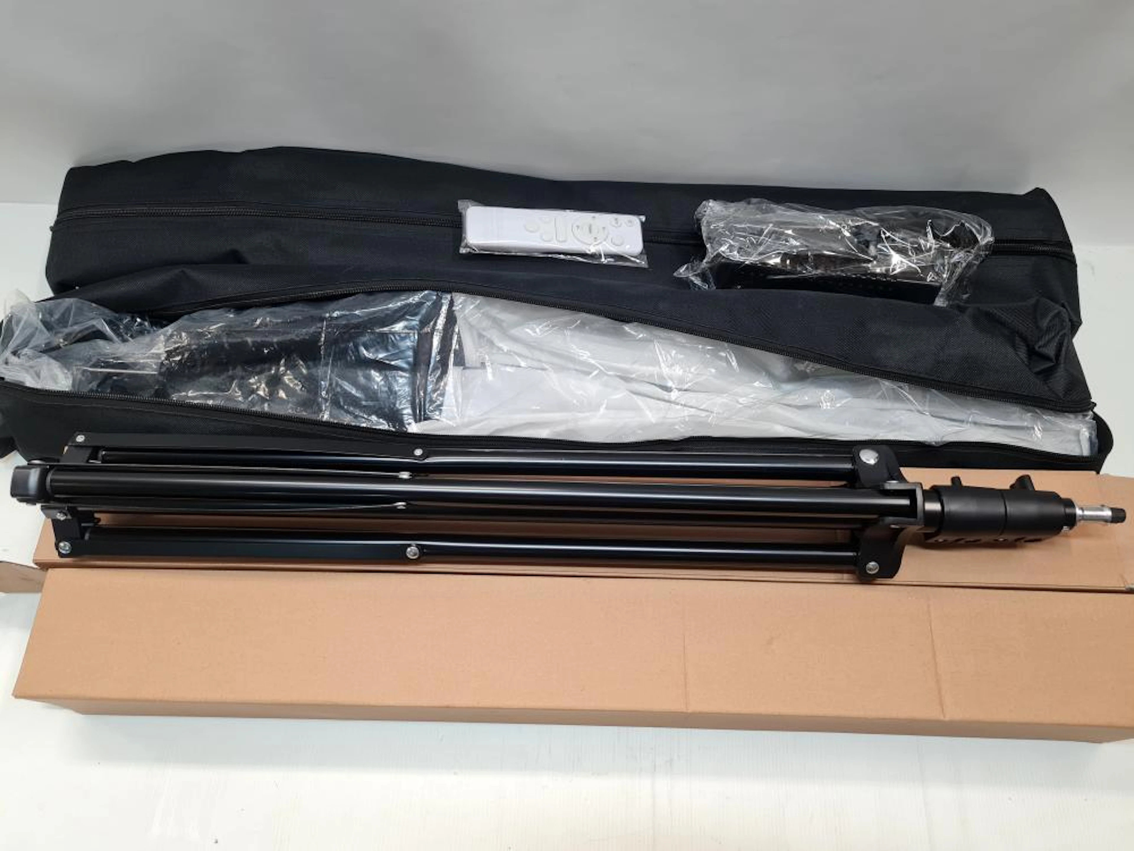 Two remote control LED photography 'umbrellas' & stands