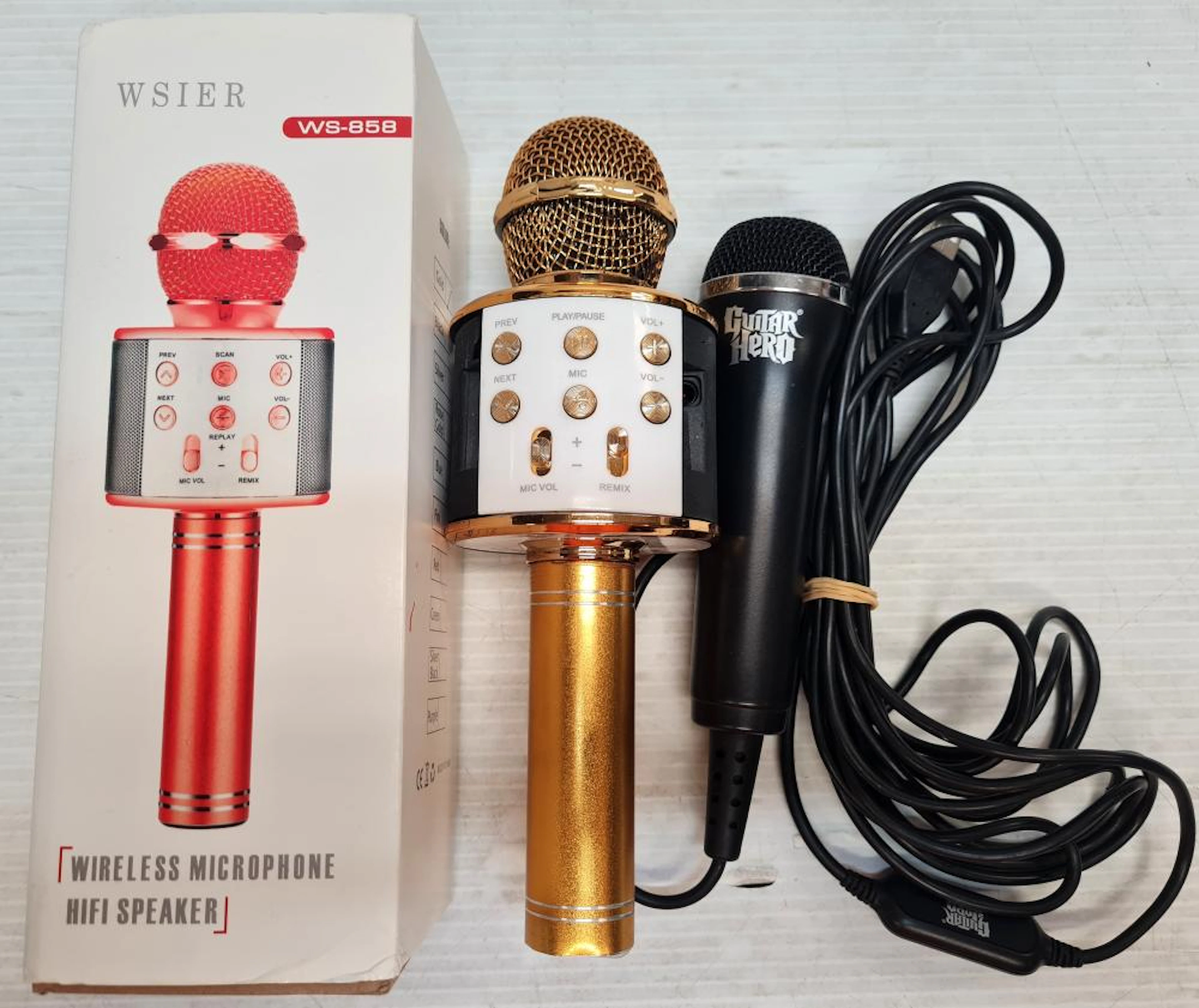 Three various microphones including Guitar Hero + Two WSIER microphones