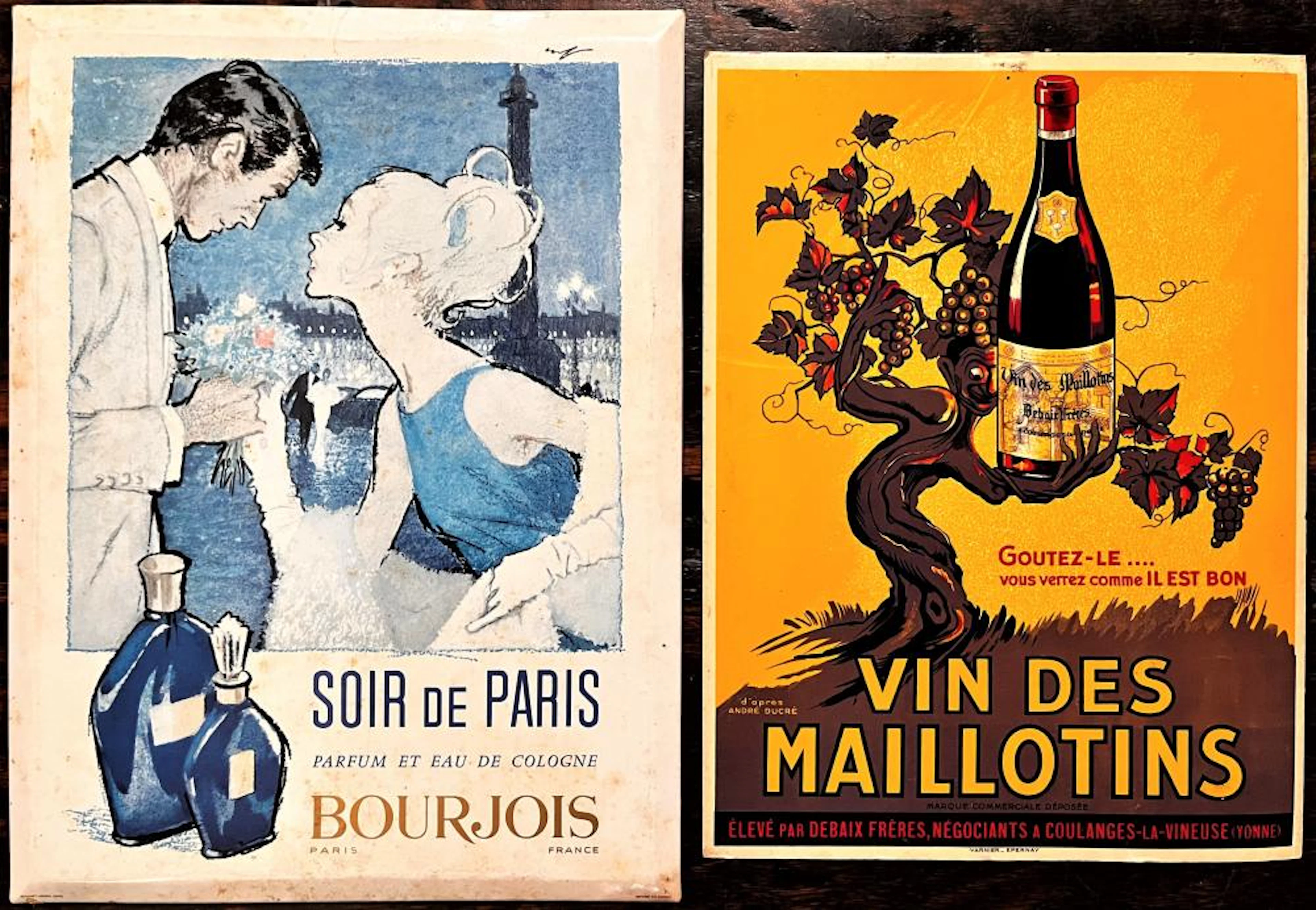 Two Vintage Advertising Placards; Soir de Paris Parfum et...