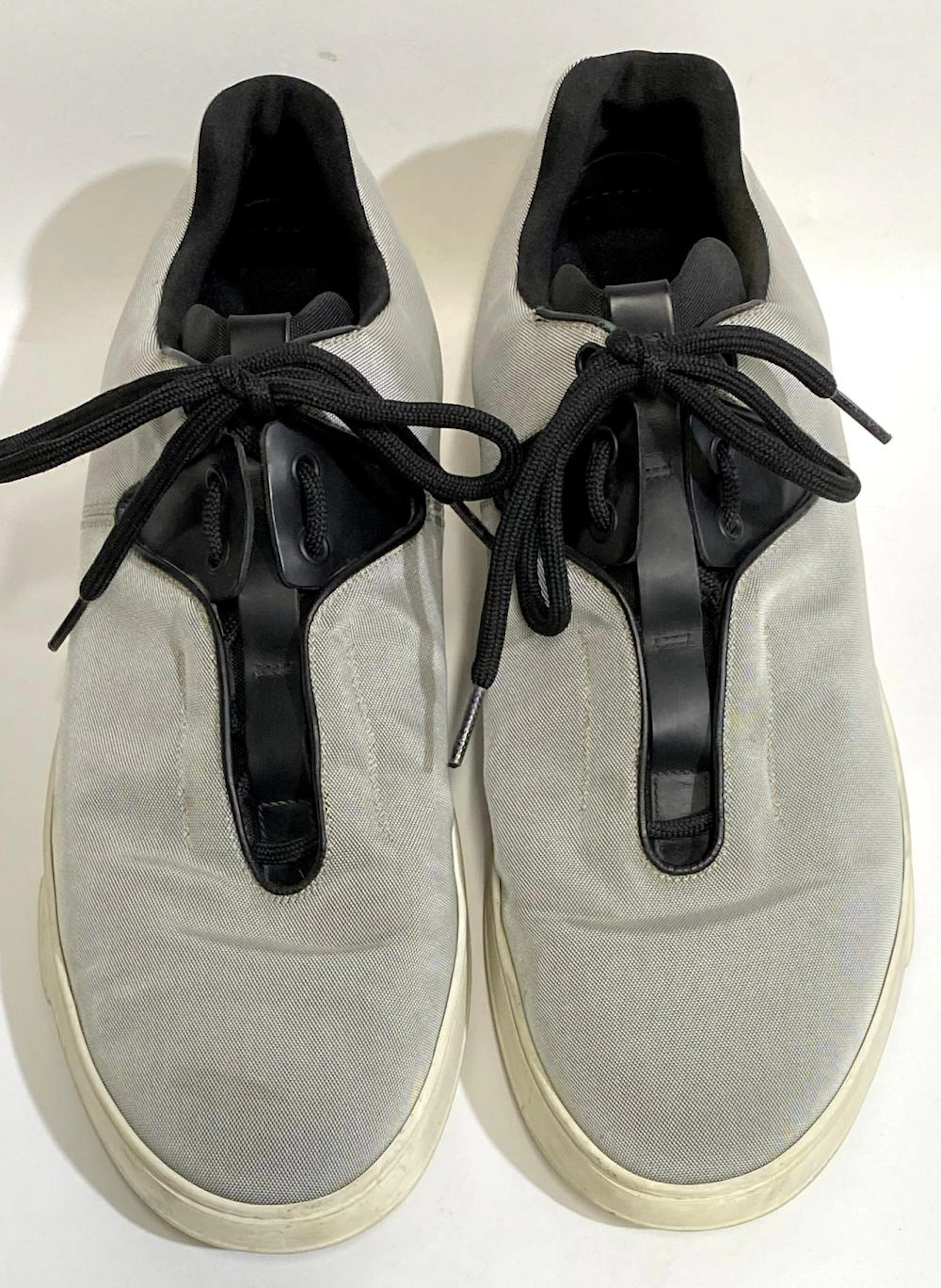 Dior Homme, Paris: Silvered Canvas & Black Leather Sneakers, Hidden Lace Detail