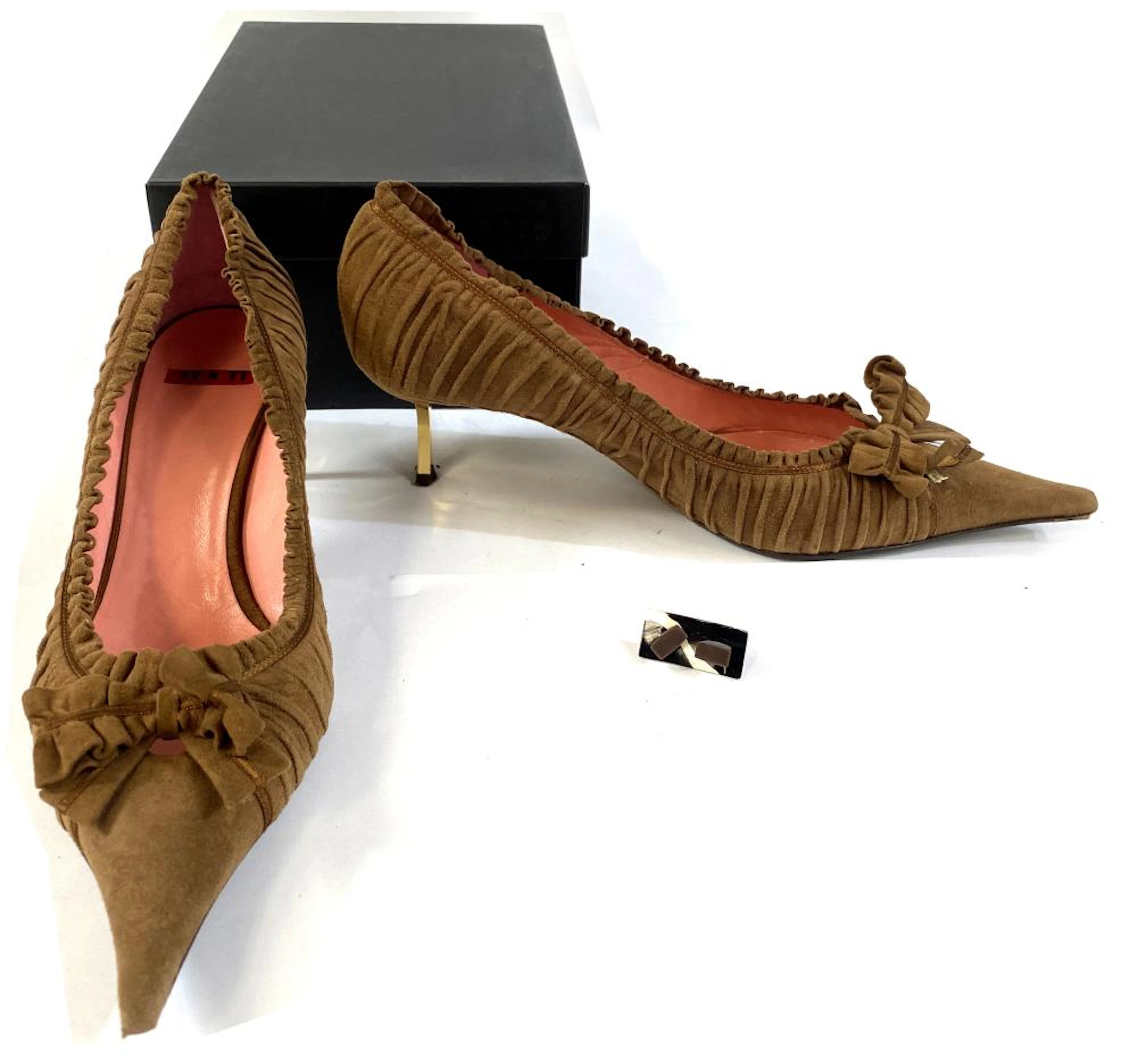TI x TI, Italy: Mushroom Suede Gathered Pleat Detail...