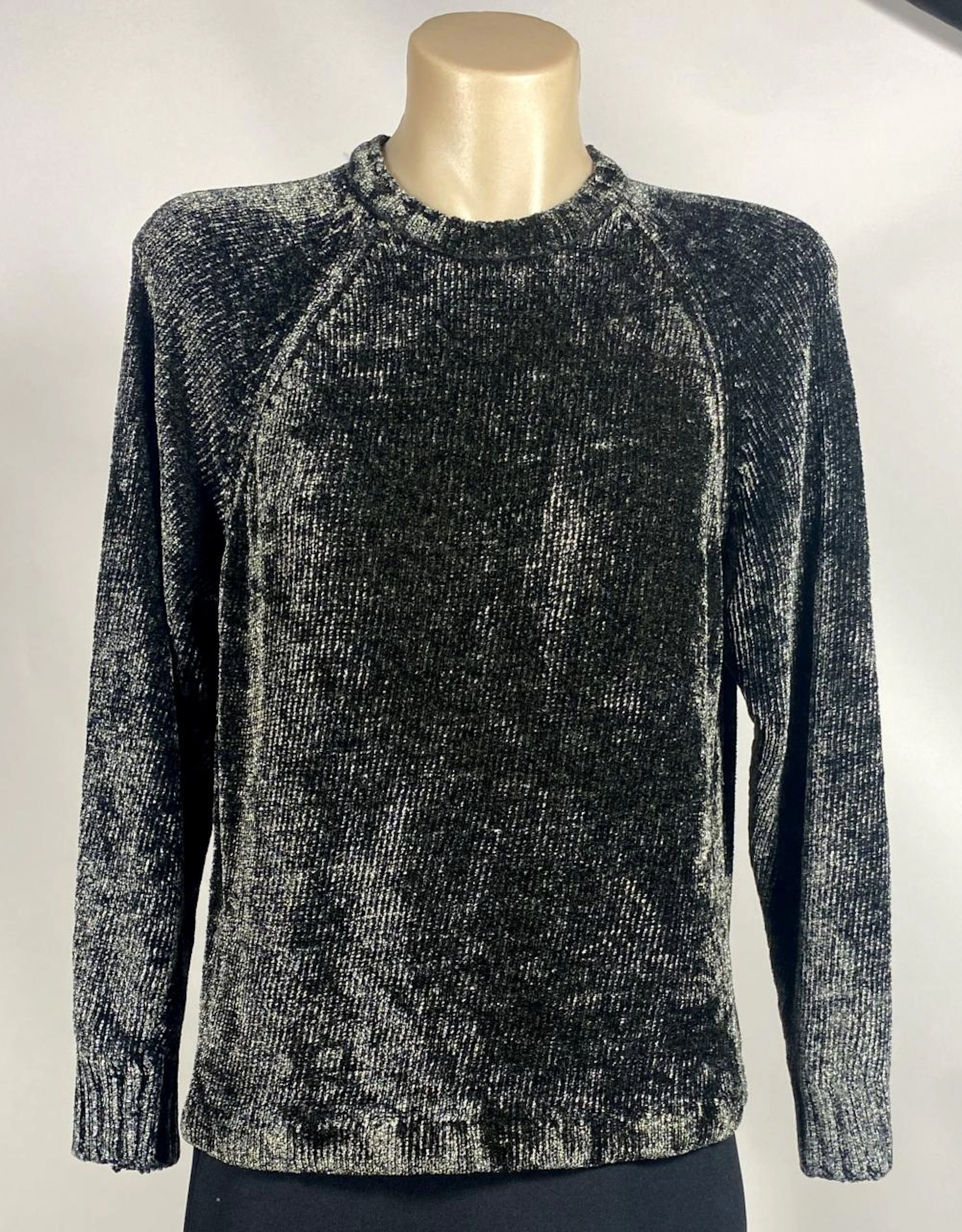Adrienne Vittadini, USA: Deep Grey Velour Knit Long Sleeve Jumper