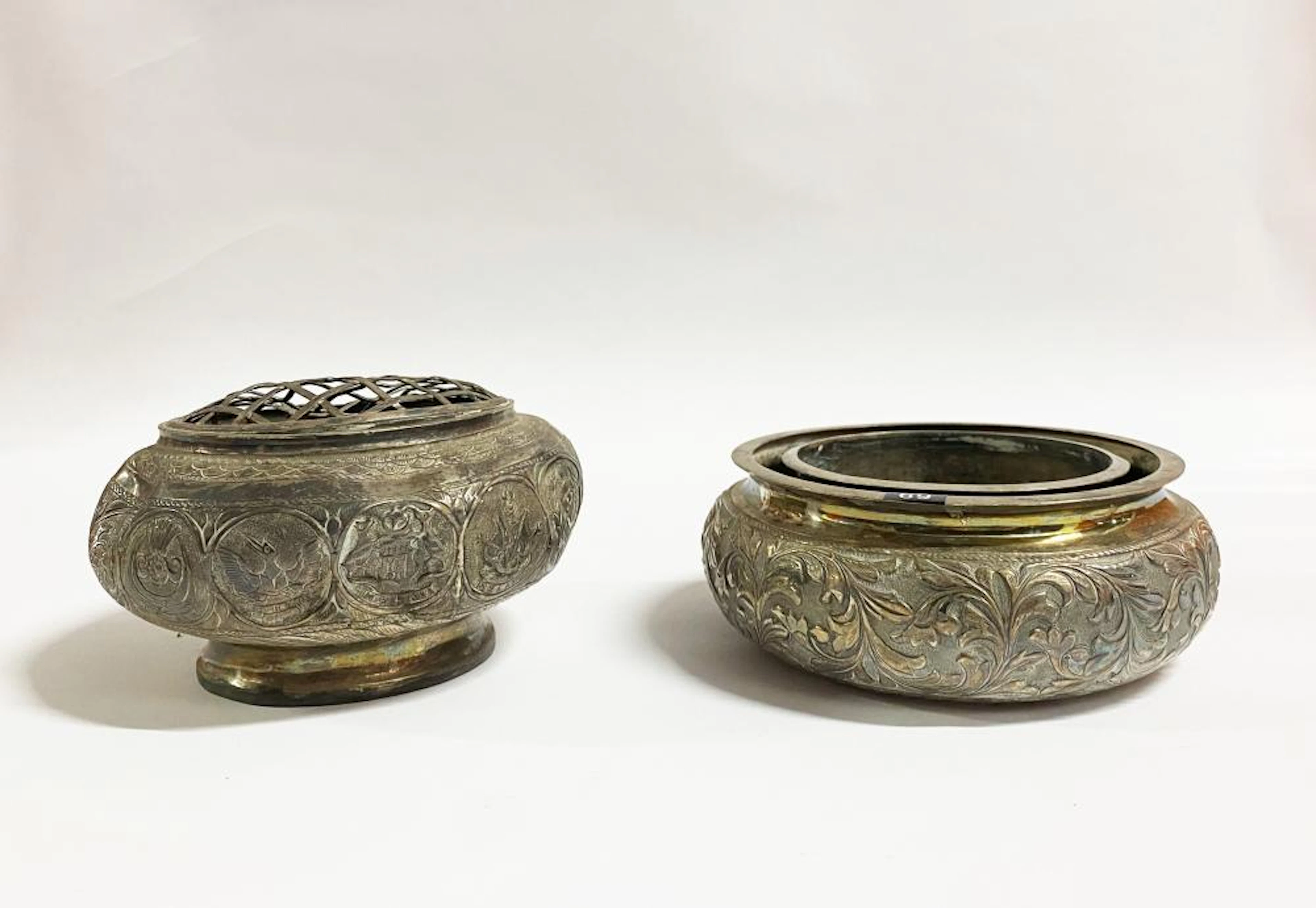 Two Persian Silver Squat Vases
