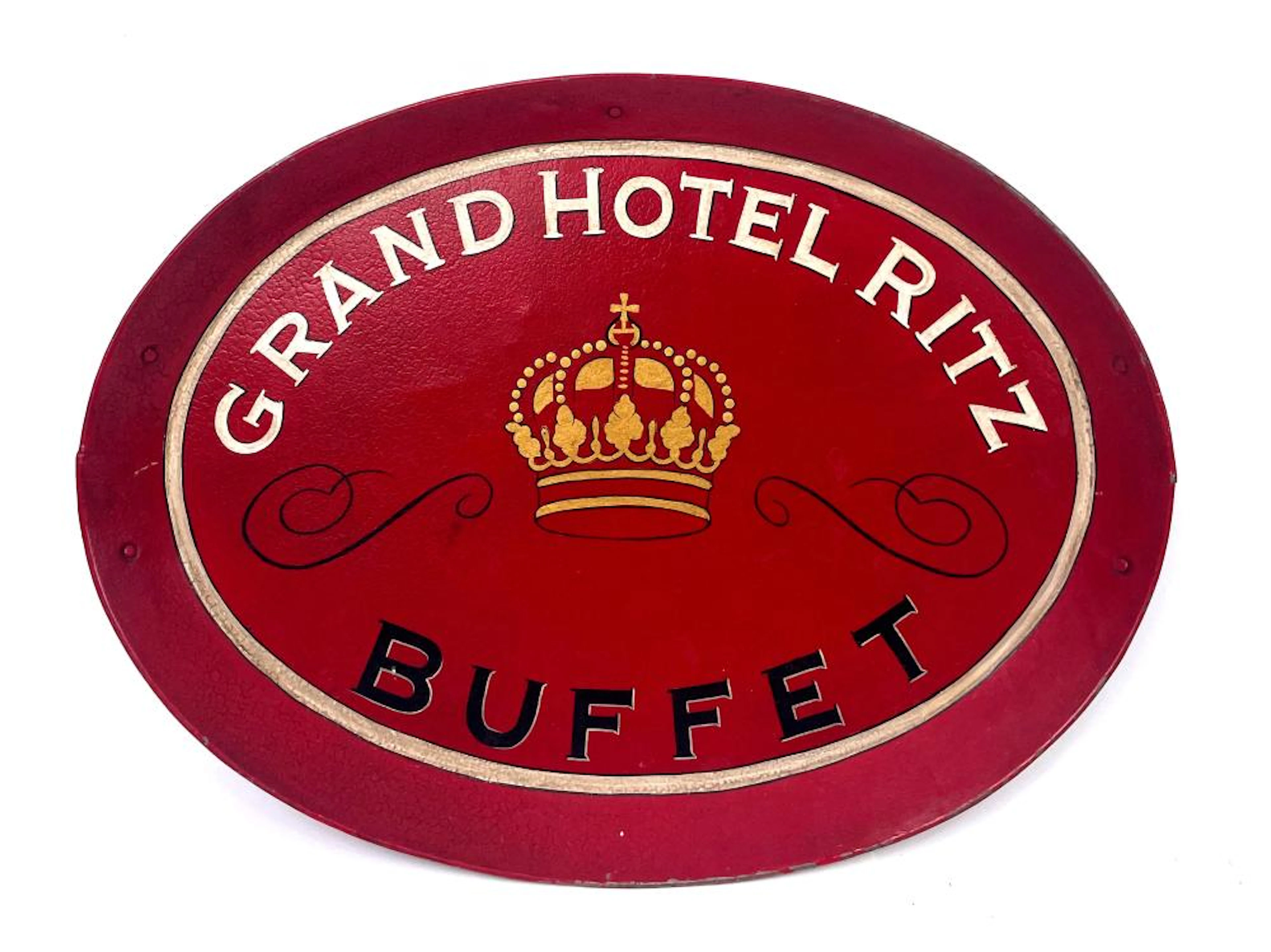 A Painted Metal Twin Handle 'Grand Hotel Ritz Buffet' Serving Tray