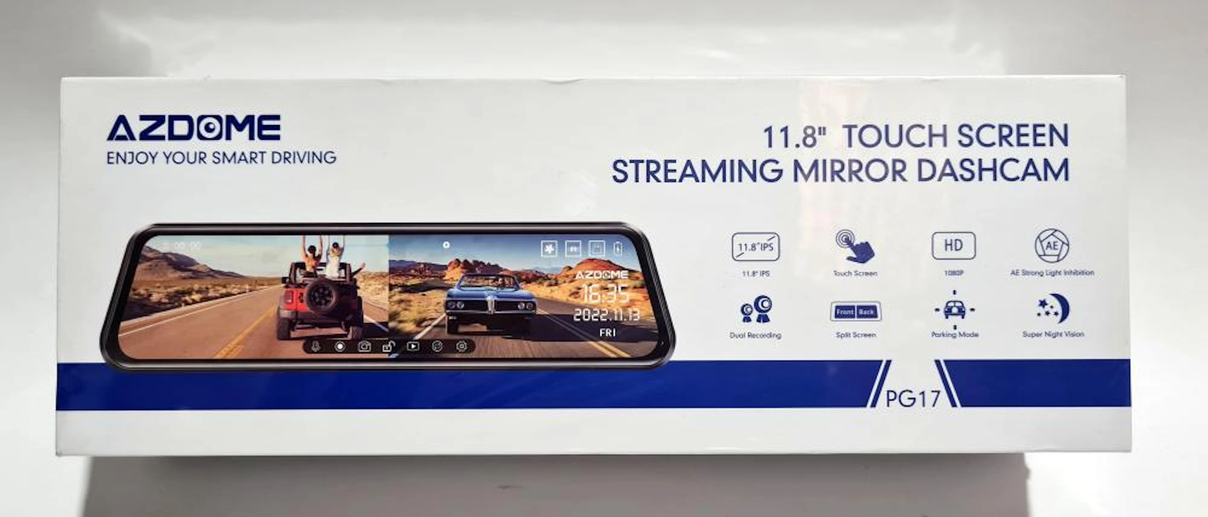 A AZDOME PG17 12" Mirror Dash Cam 2K Front and 1080P Rear...