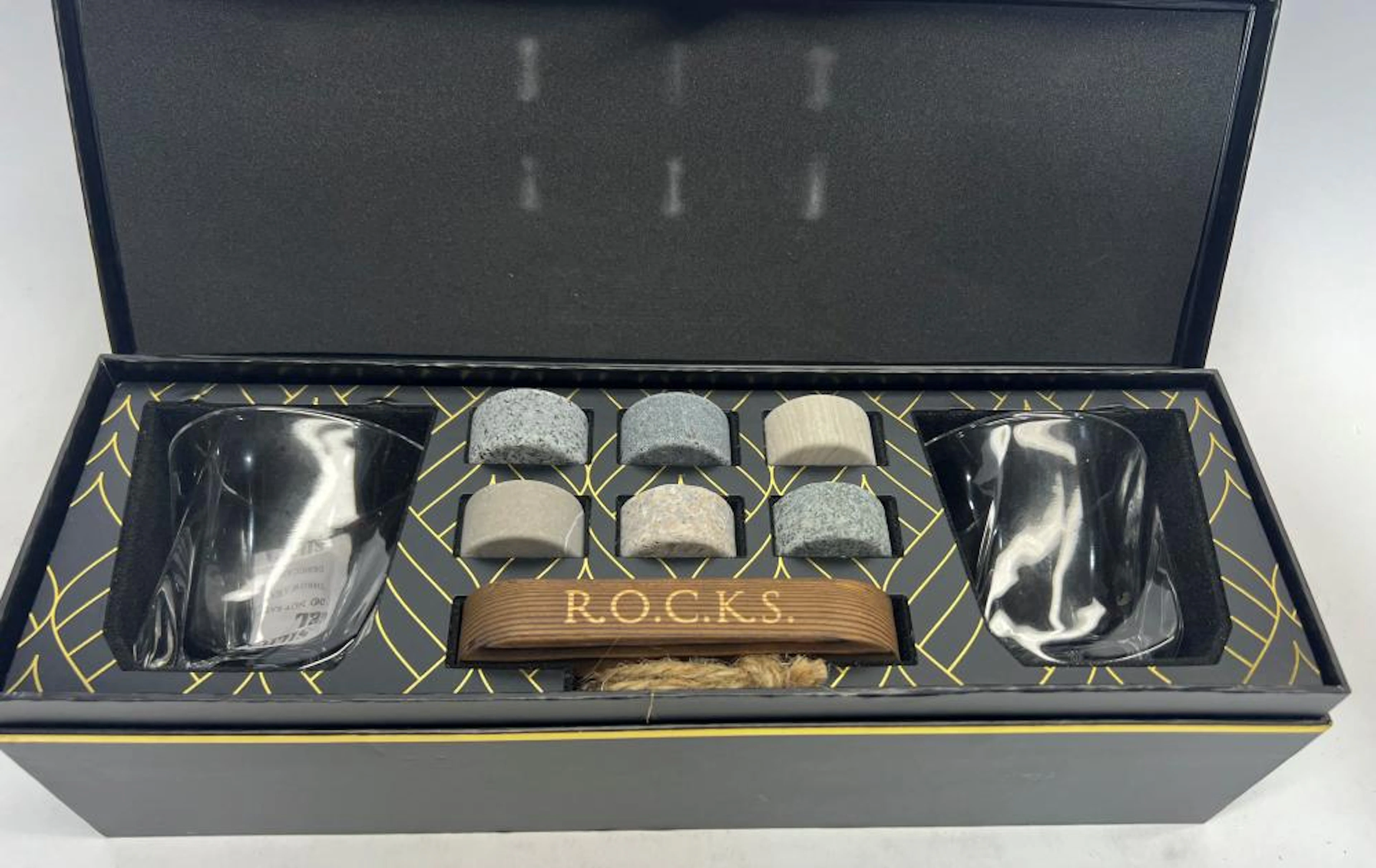 A Rocks Whiskey Chilling Stone Set, cased