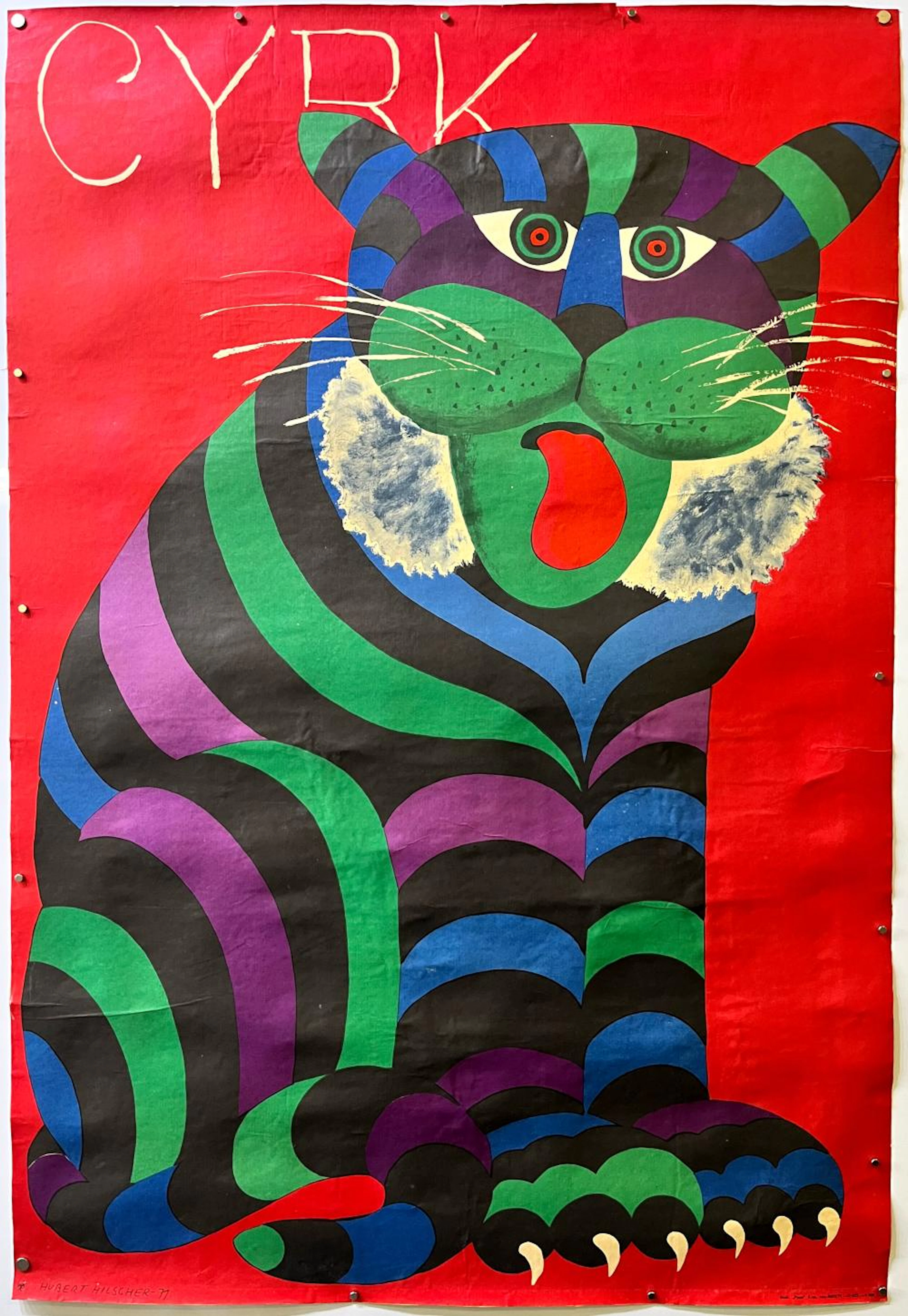 CYRK, Original Polish Circus Poster, Art by Hubert Hischler, 1977, Paper Backed