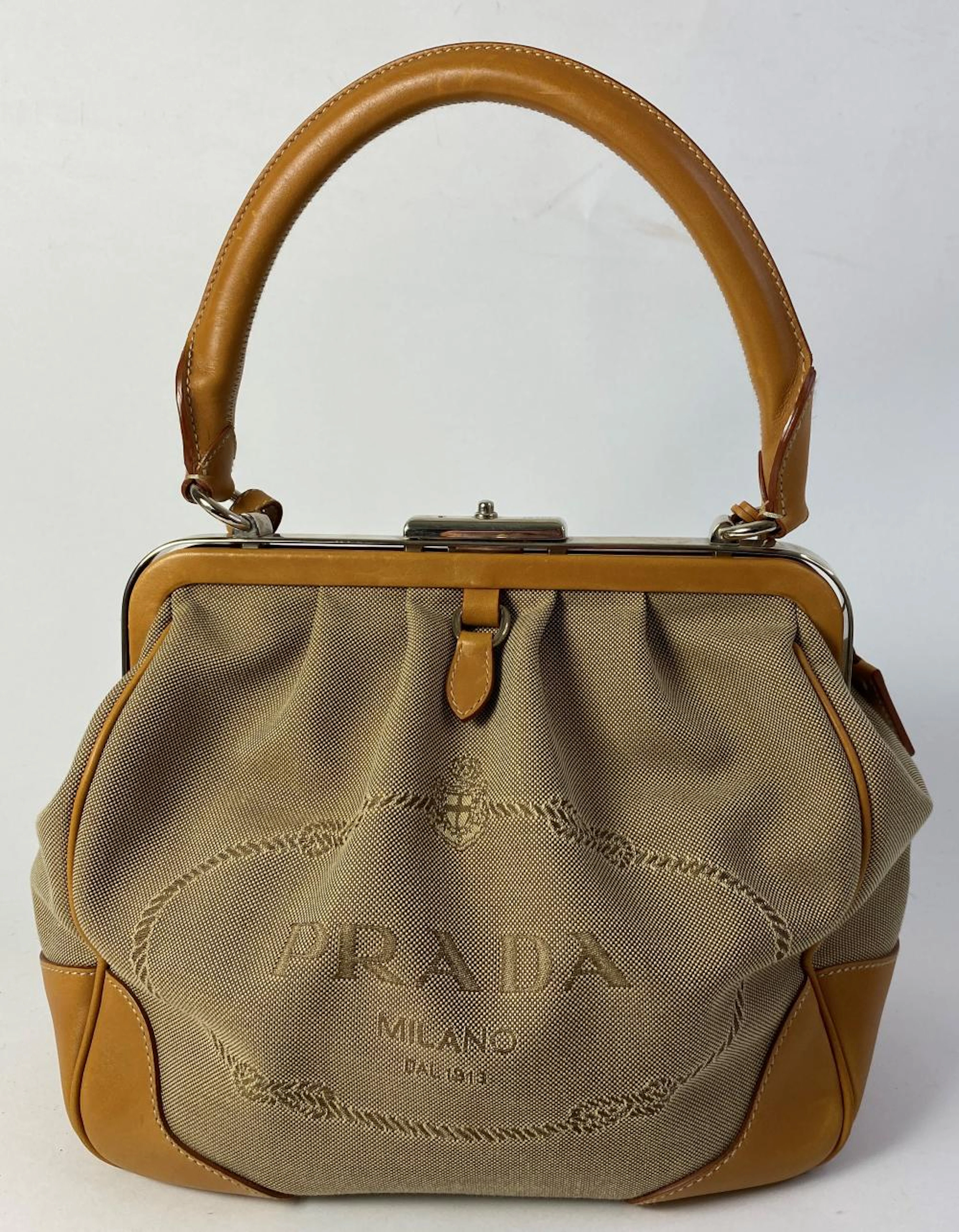 Prada, Milan: Beige Corda Jacquard Logo Handbag