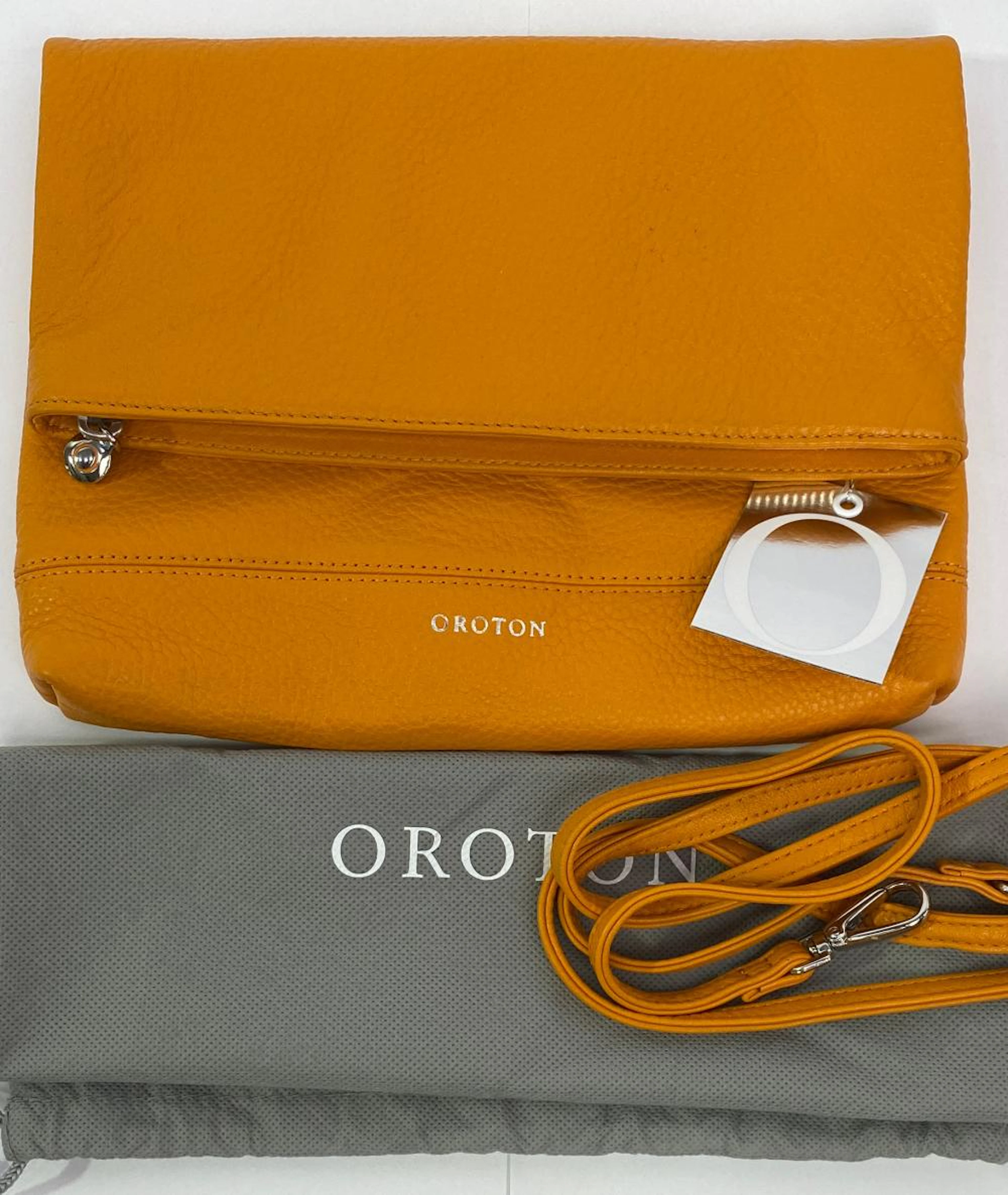 Oroton, Australia: Bright Orange Bubble Leather Bueno Crossbody Fold-Over Bag