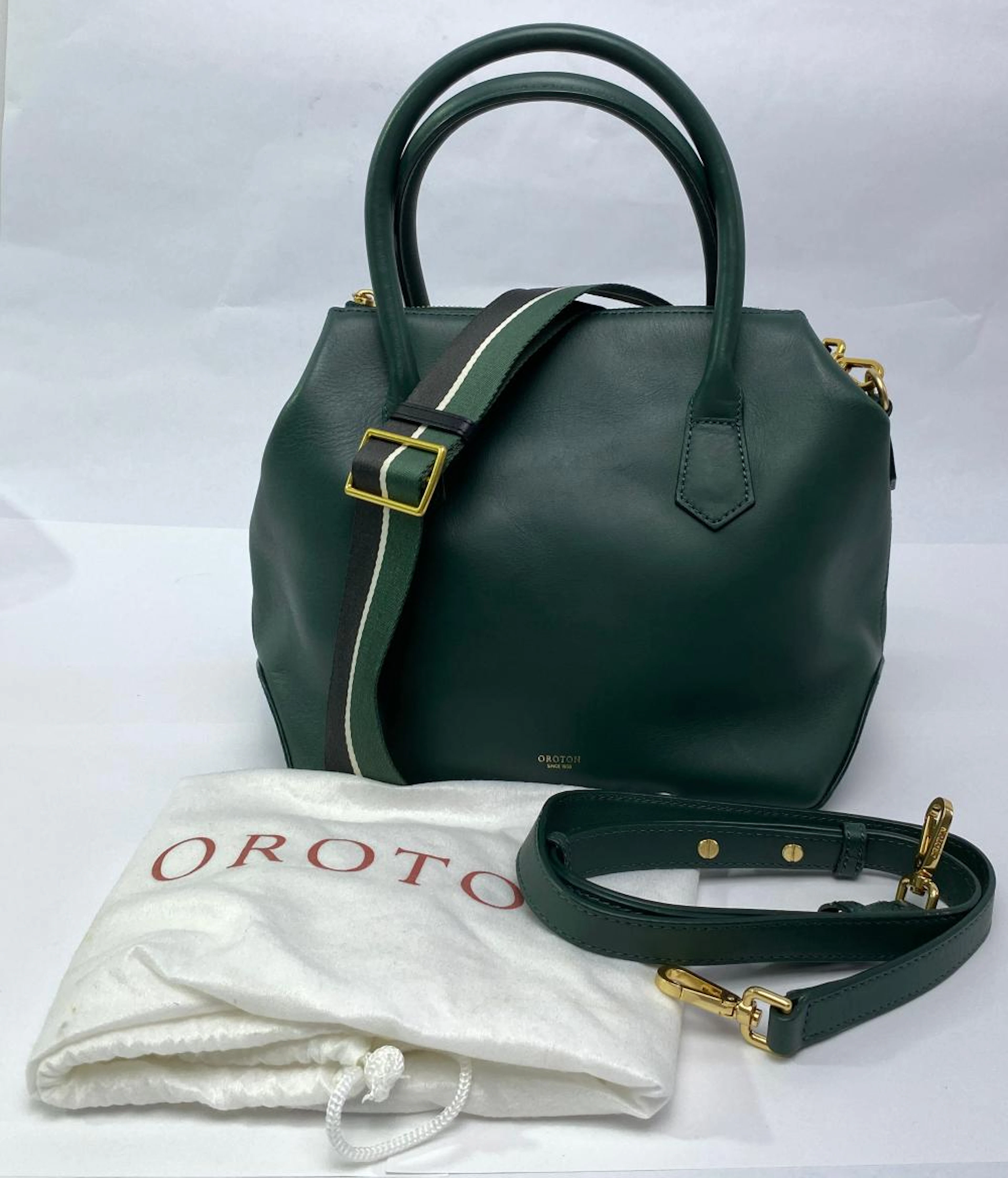 Oroton, Australia: Dark Forest Green Dual Rolled Leather Handle