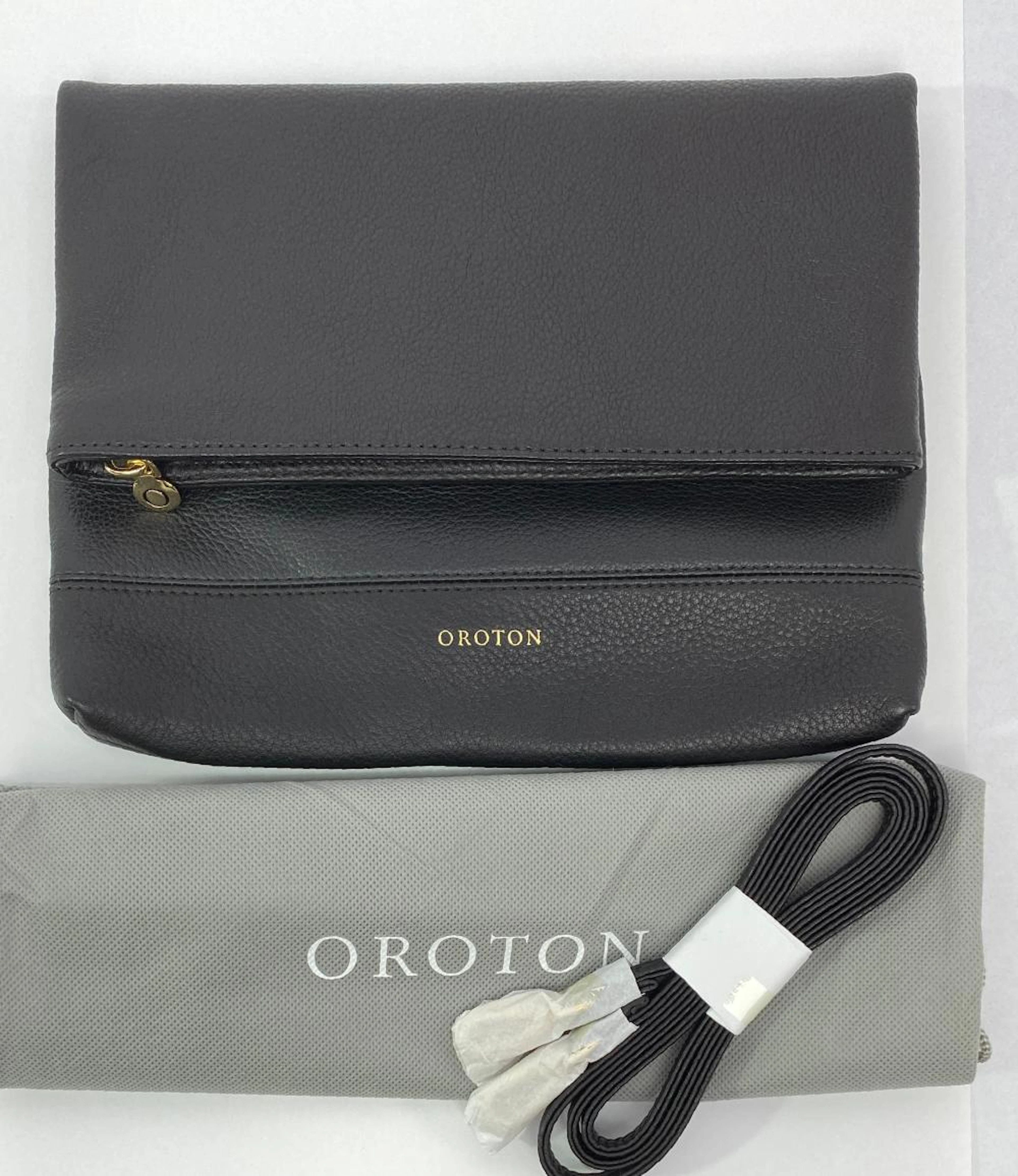 Oroton, Australia: Black Bubble Leather Bueno Crossbody Fold-Over Bag