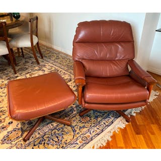 A Tessa, Australia Brown Leather Armchair & Matching Foot Stool