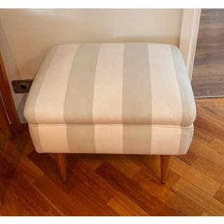 A Pair of Pale Grey & White Striped Upholstered Foot Stools