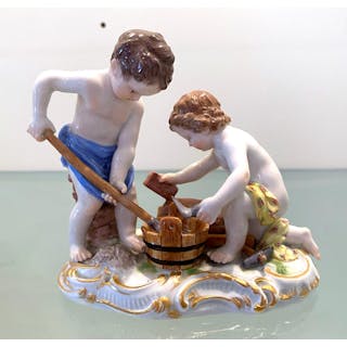 A Meissen Porcelain Figure of Two Young Boys, Bricklayers