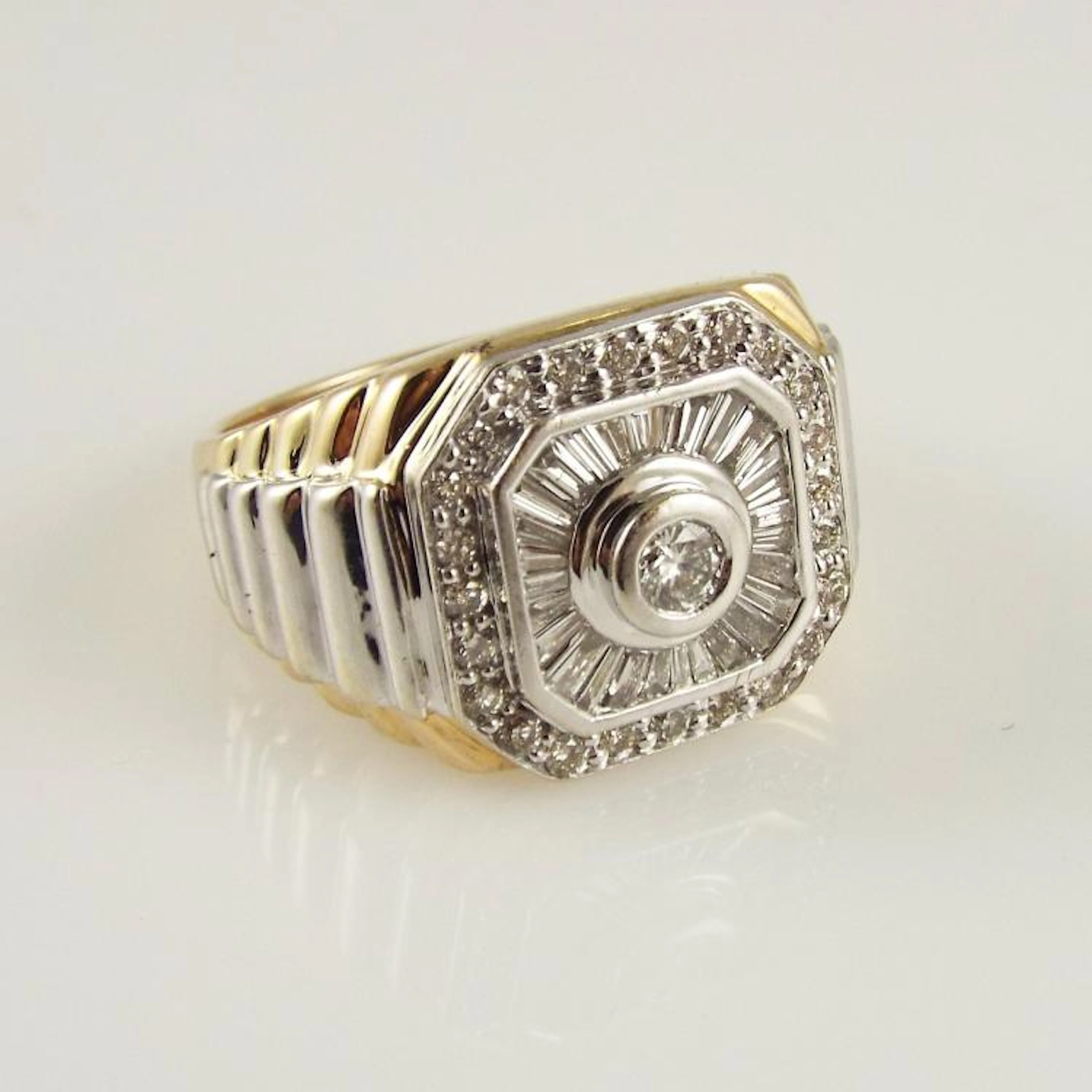 14K Y.G. Gent's Rolex Ring w/Round & Baguette Diamonds