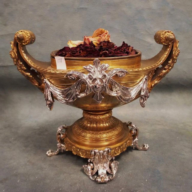 Rare Bronze & Silver Mounted Double Handled Centerpiece...