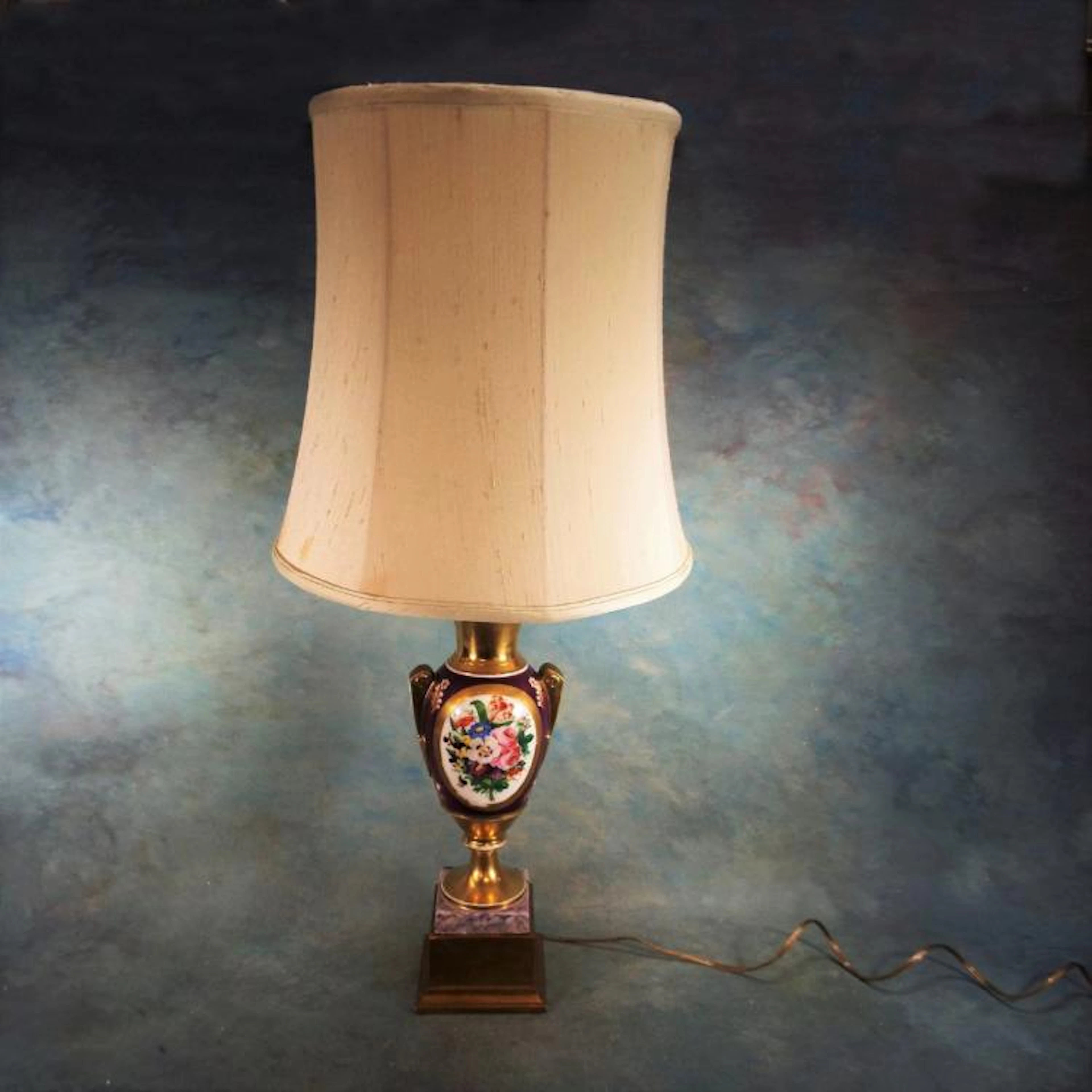 19th C Porcelain Painted & Gilt Urn Table Lamp w/Shade (Poss Royal Vienna)