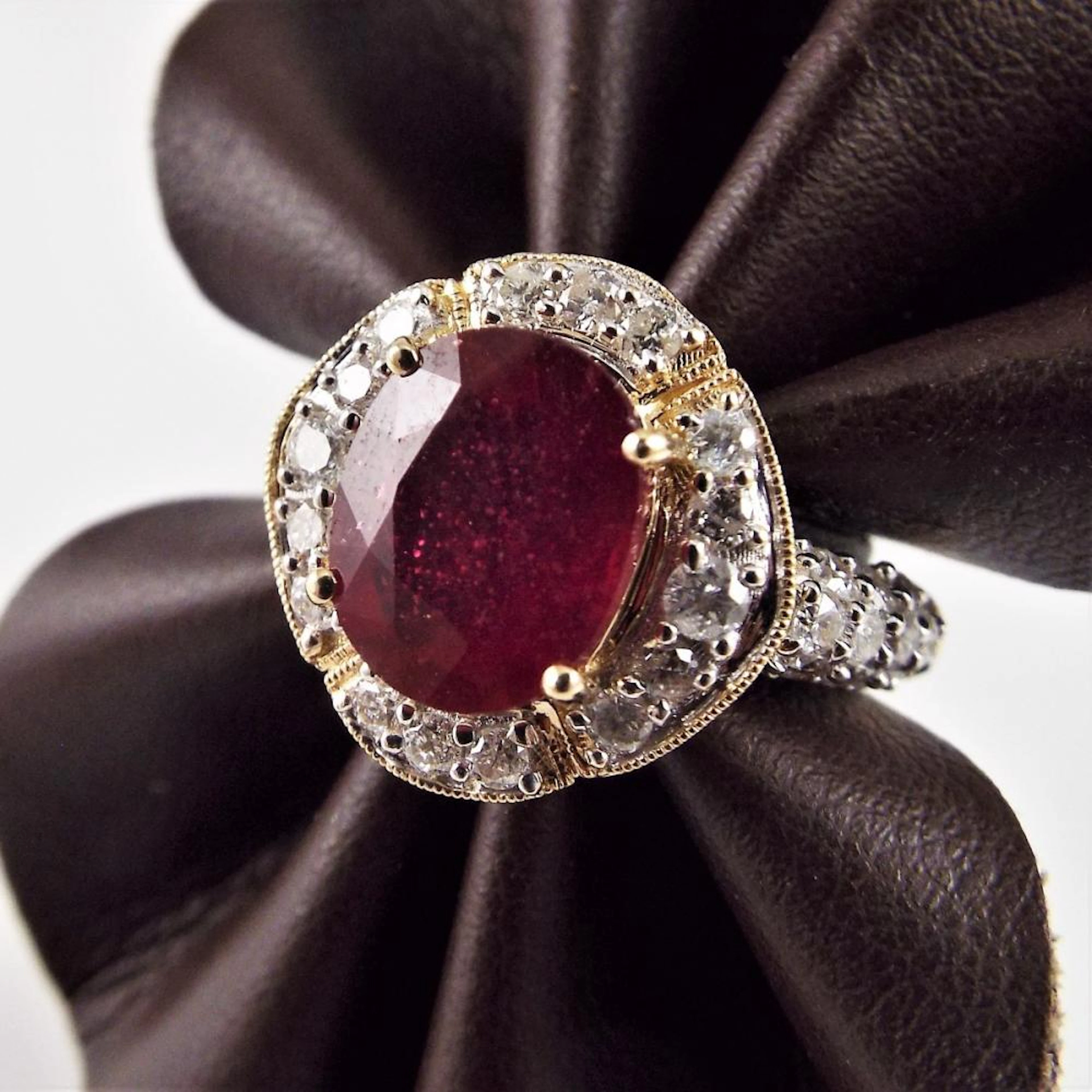 14K Y.G. Ring w/3.78ct Oval Ruby (Treated) & 0.85ctw...