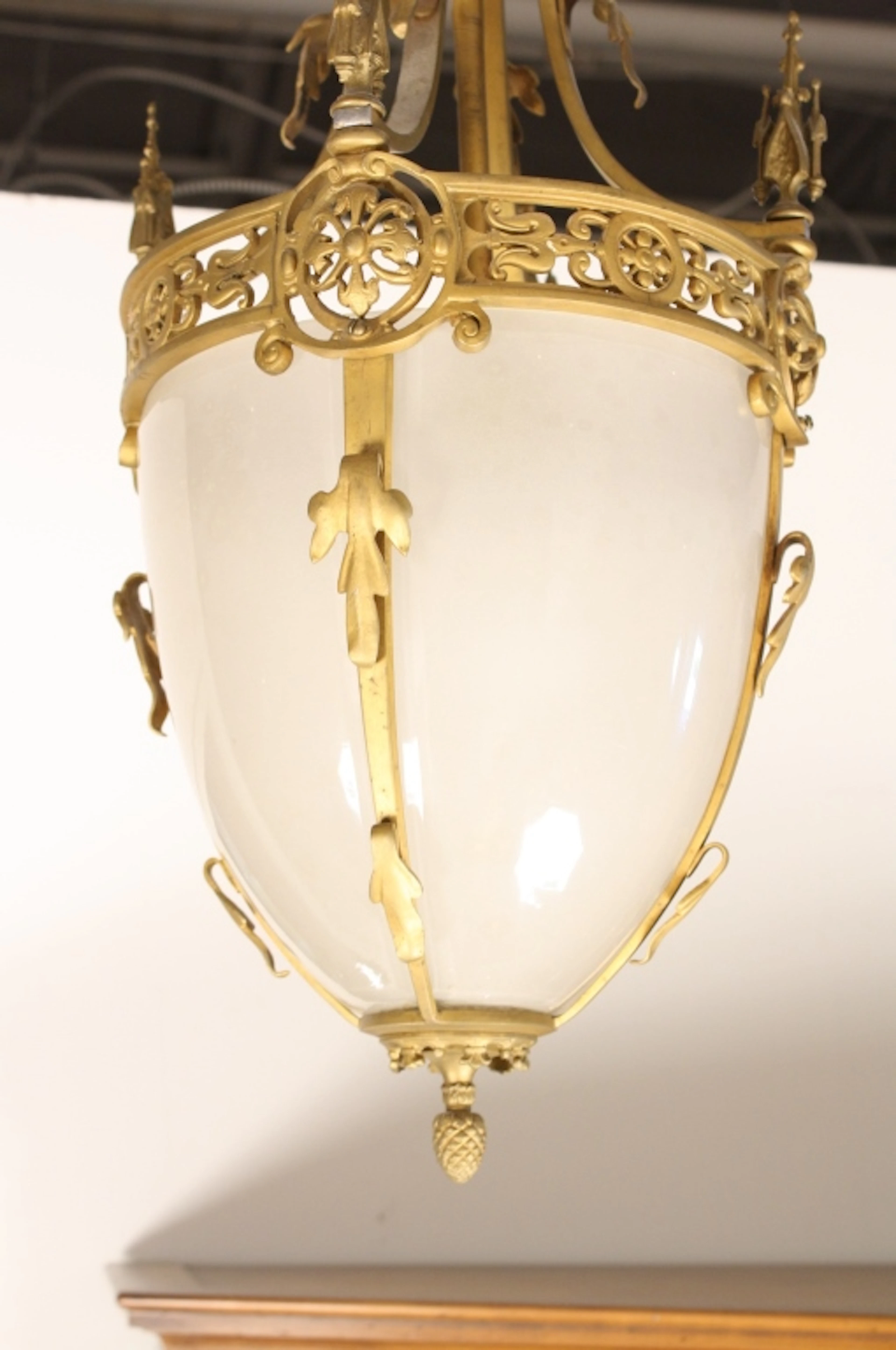Vintage Brass and Frosted Glass Light Pendant